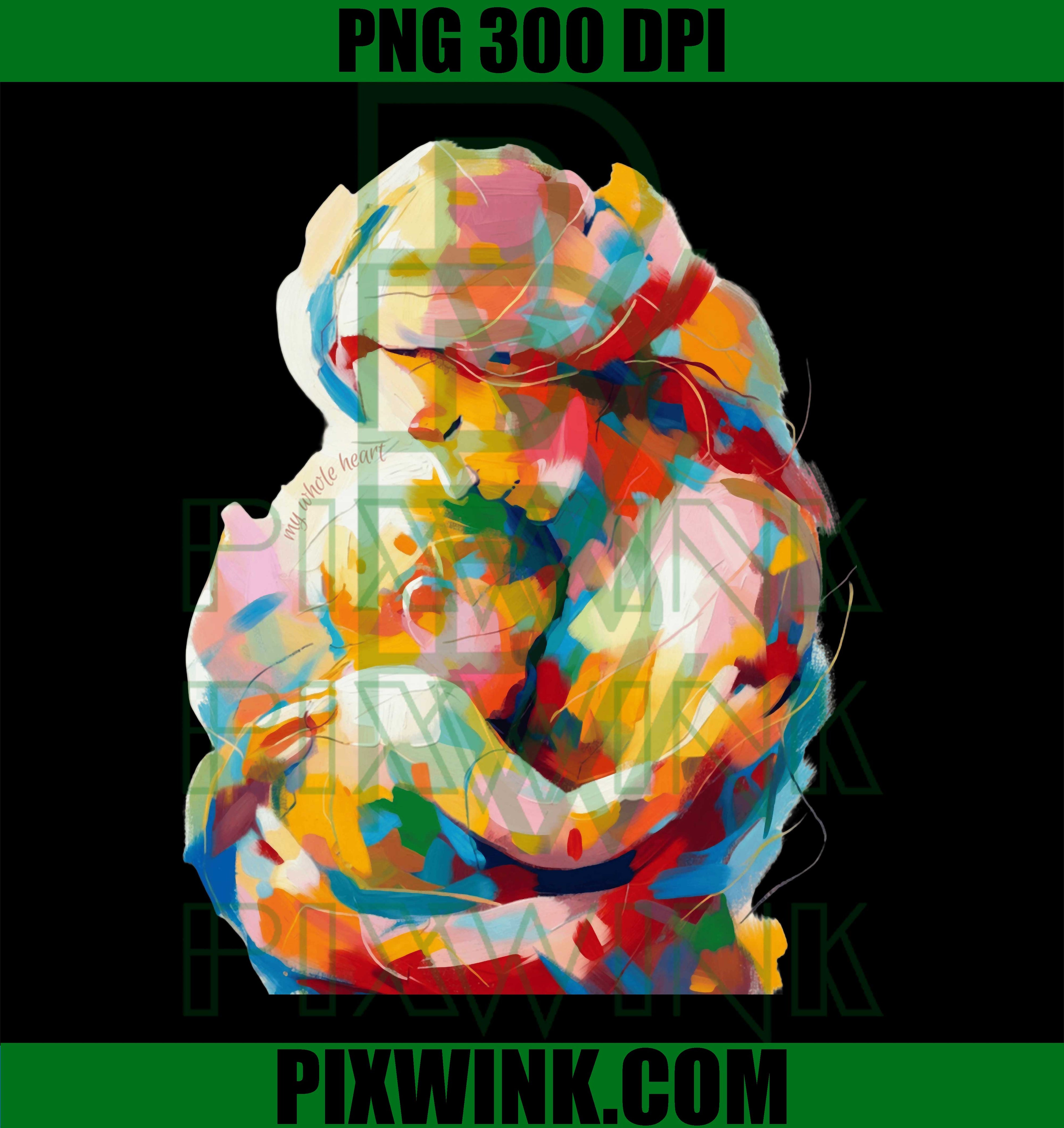 My Whole Heart PNG, Colorful Mother Baby Abstract Art PNG