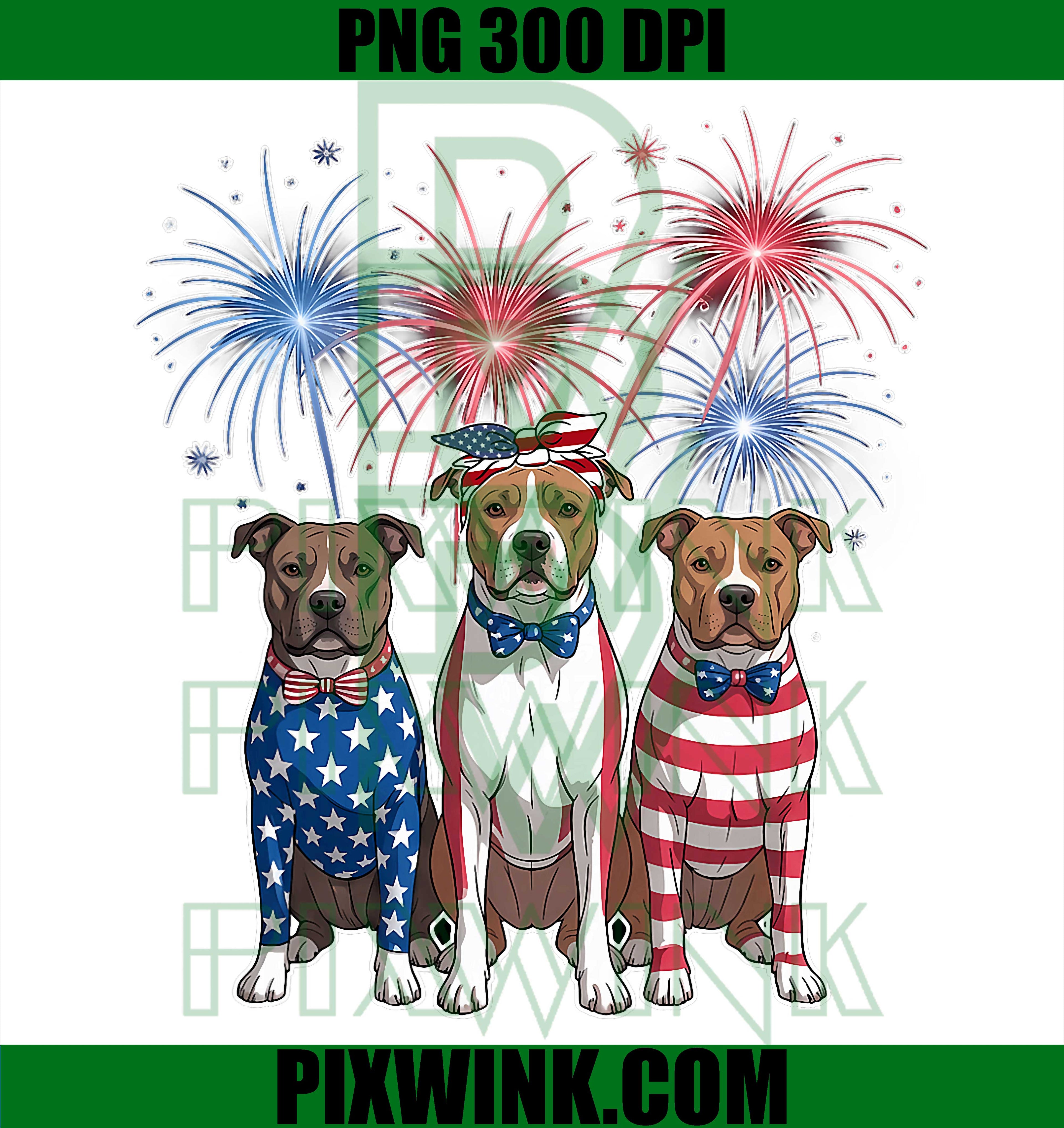 Funny Three Pitbull Dog USA Flag PNG, 4th Of July Women Men Graphic PNG