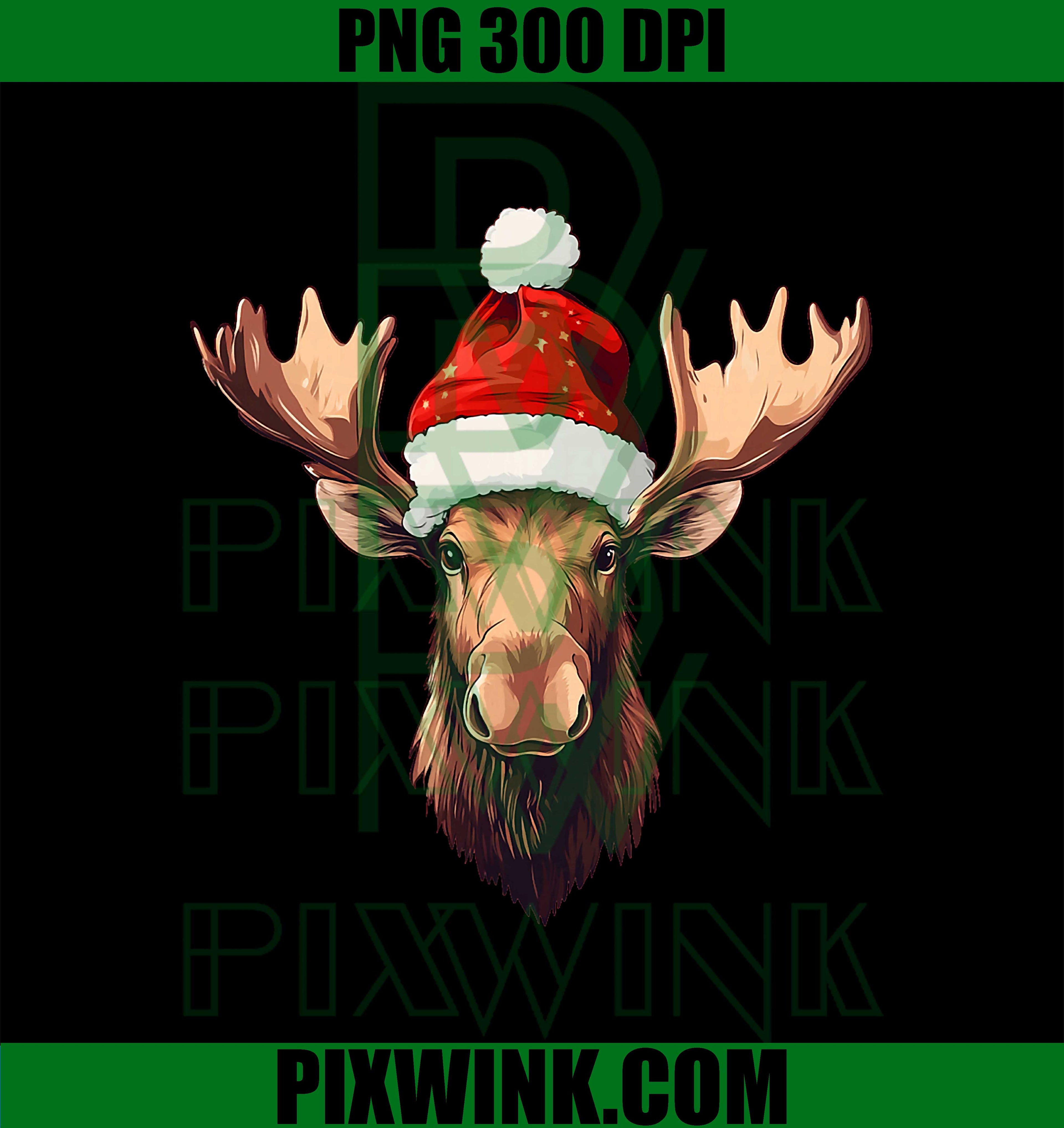 Moose Face with Santa Claus Hat PNG