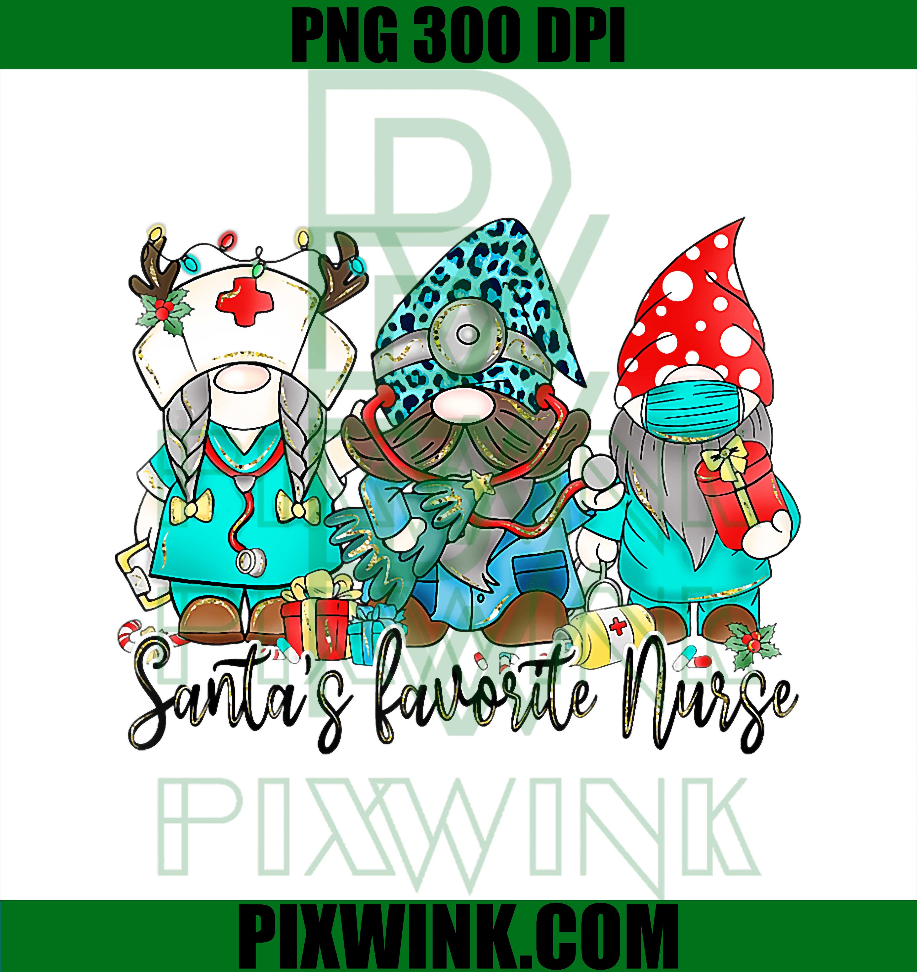 Funny Nurse Gnomes Santa PNG, Christmas Light Nursing Lover PNG, Santa's Favorite Nurse PNG