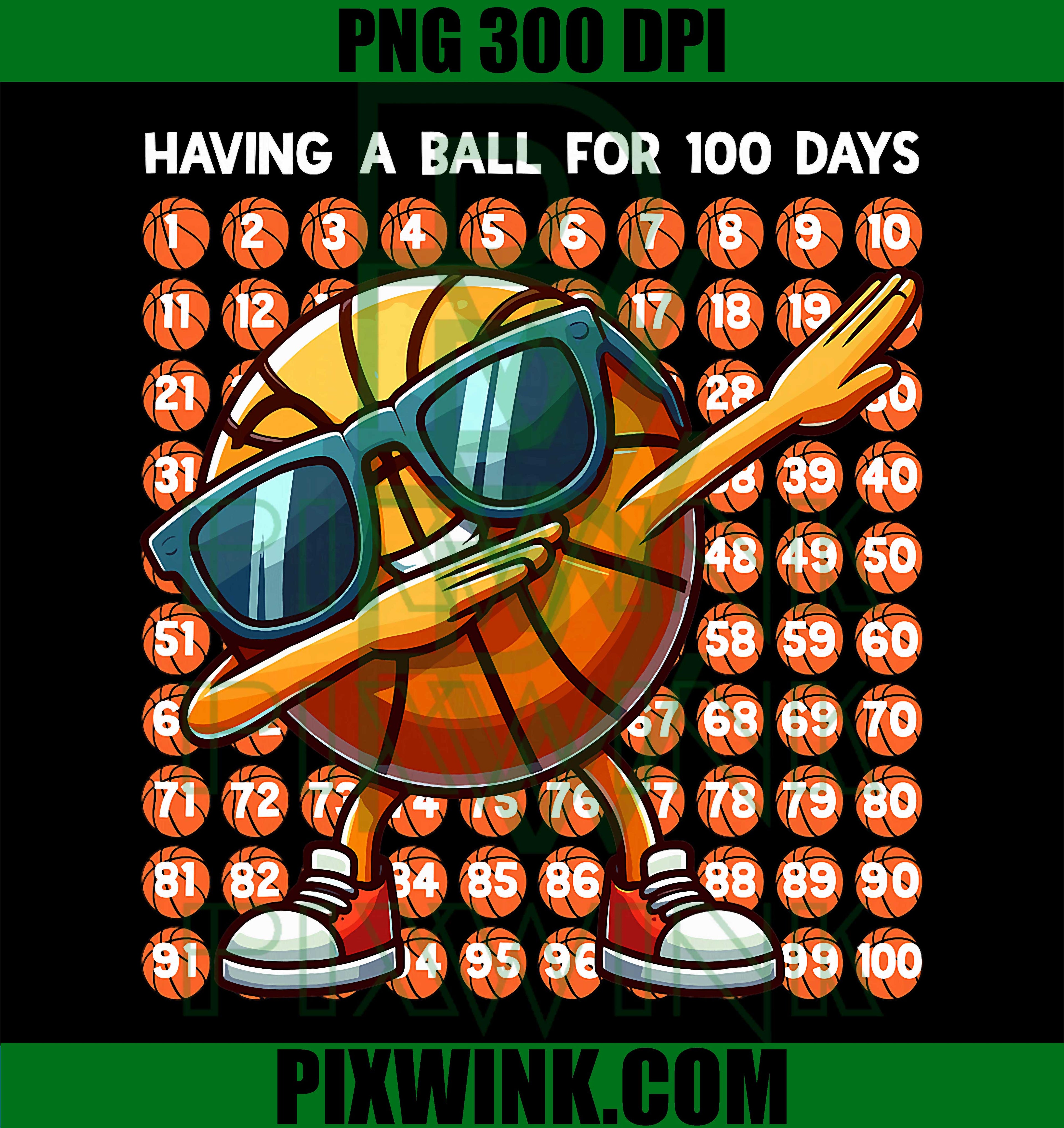 100 Days of Basketball Dabbing PNG, 100th Day of School PNG