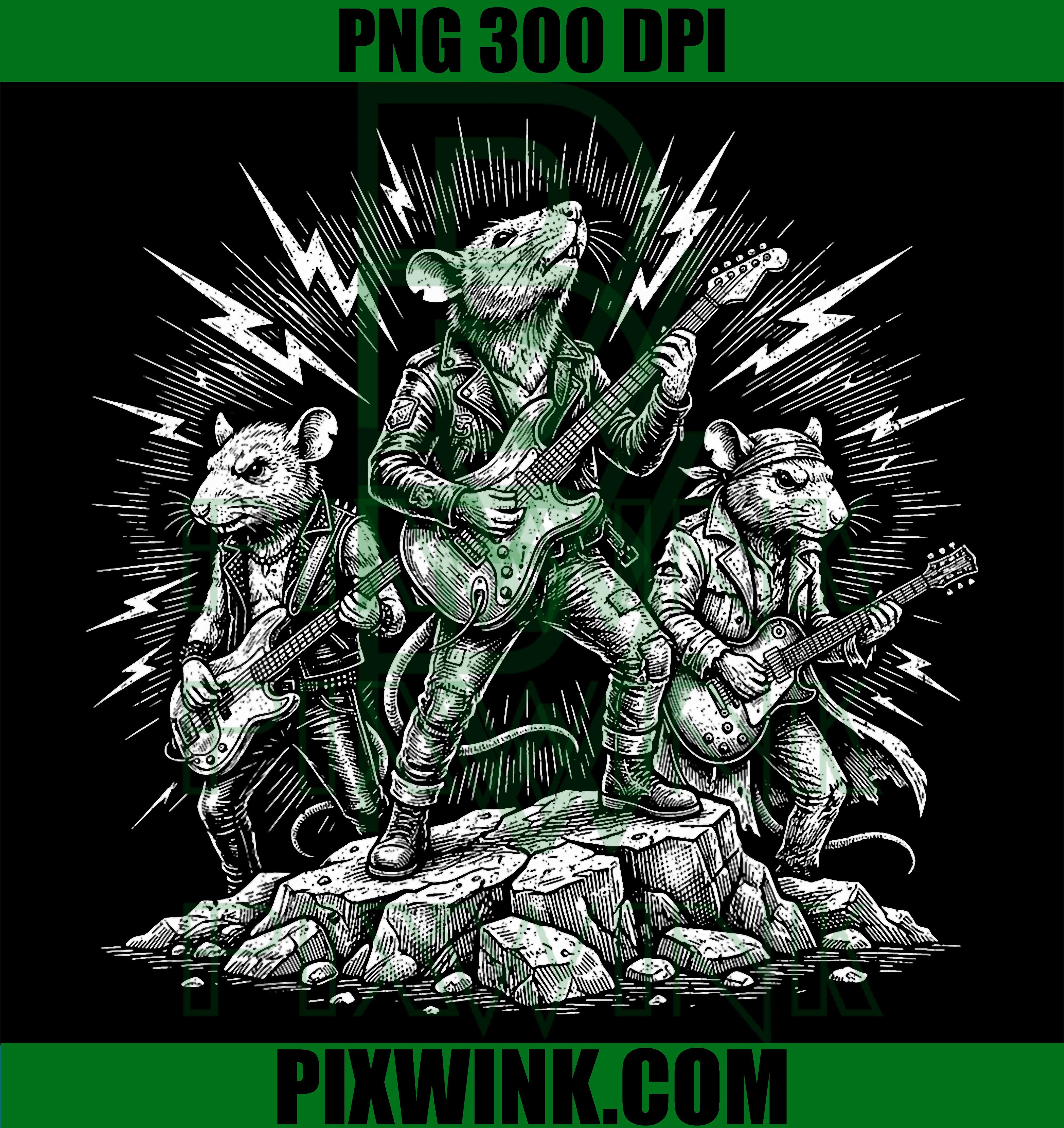 Rock and Roll Rats PNG, Heavy Metal Guitar PNG Band Fan Design
