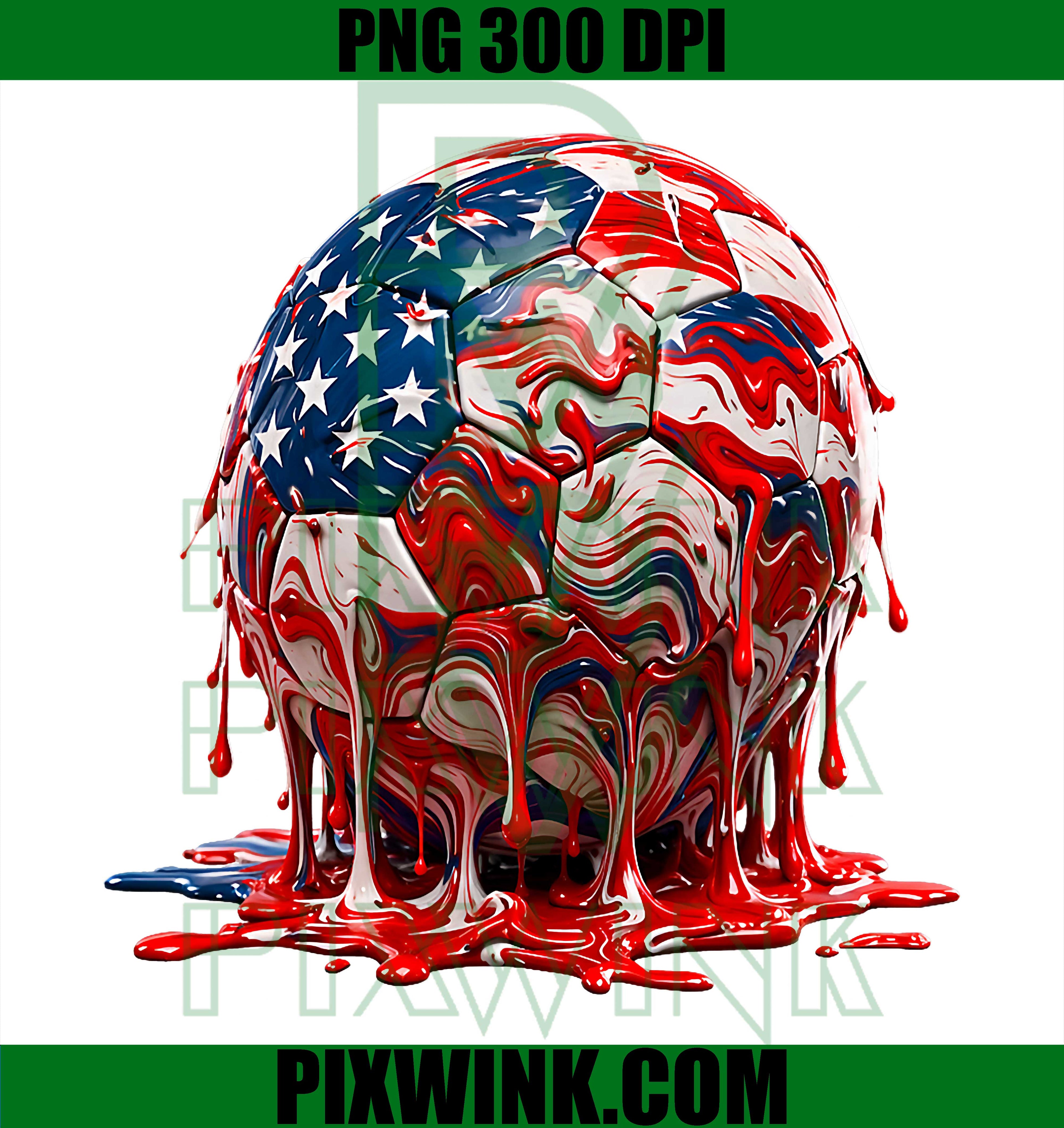 Soccer Melting American Flag PNG, Patriotic 4th of July Soccer PNG