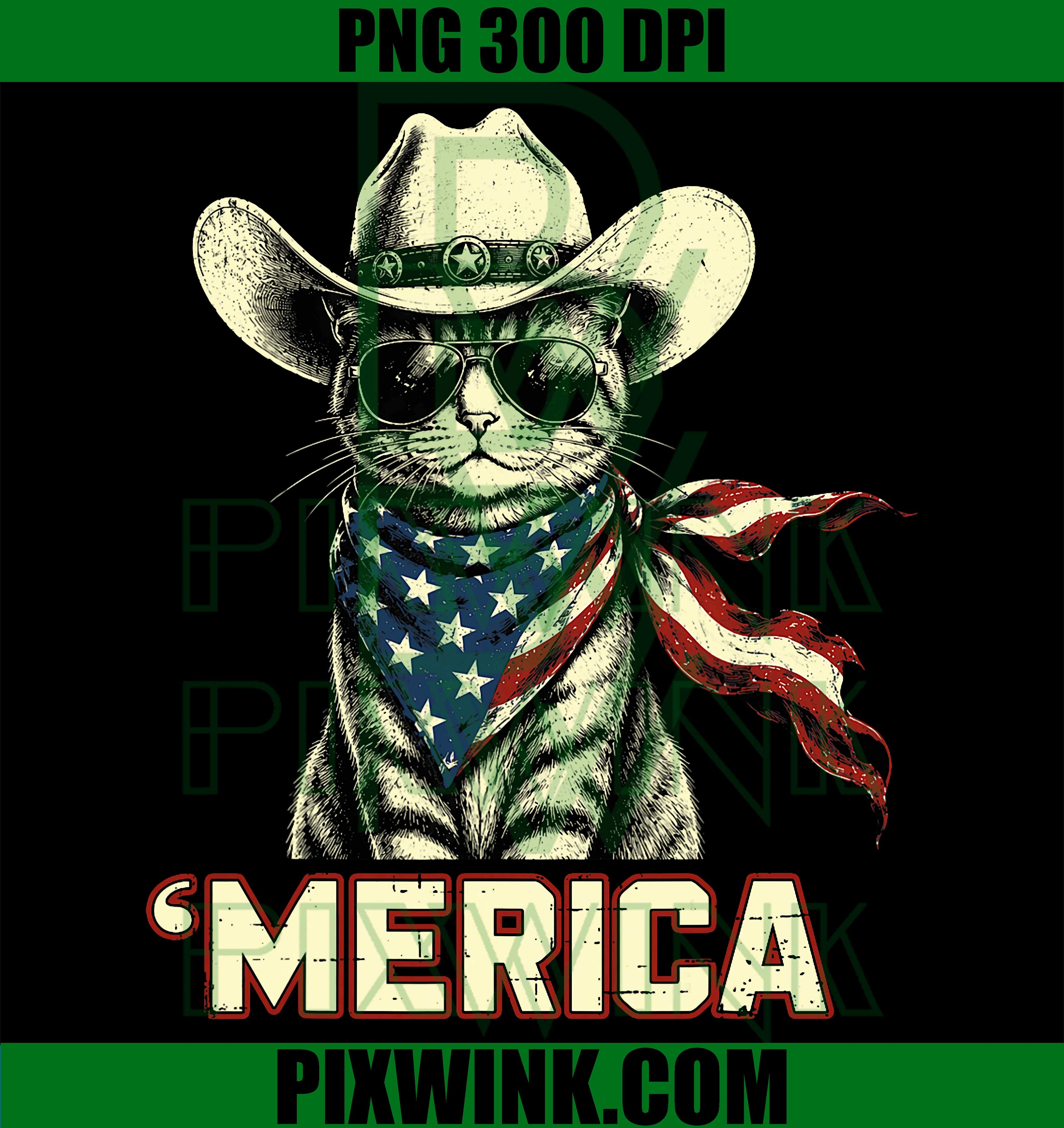Funny USA Merica Cat 4th Of July PNG, Patriotic Men Women Kids Graphic PNG