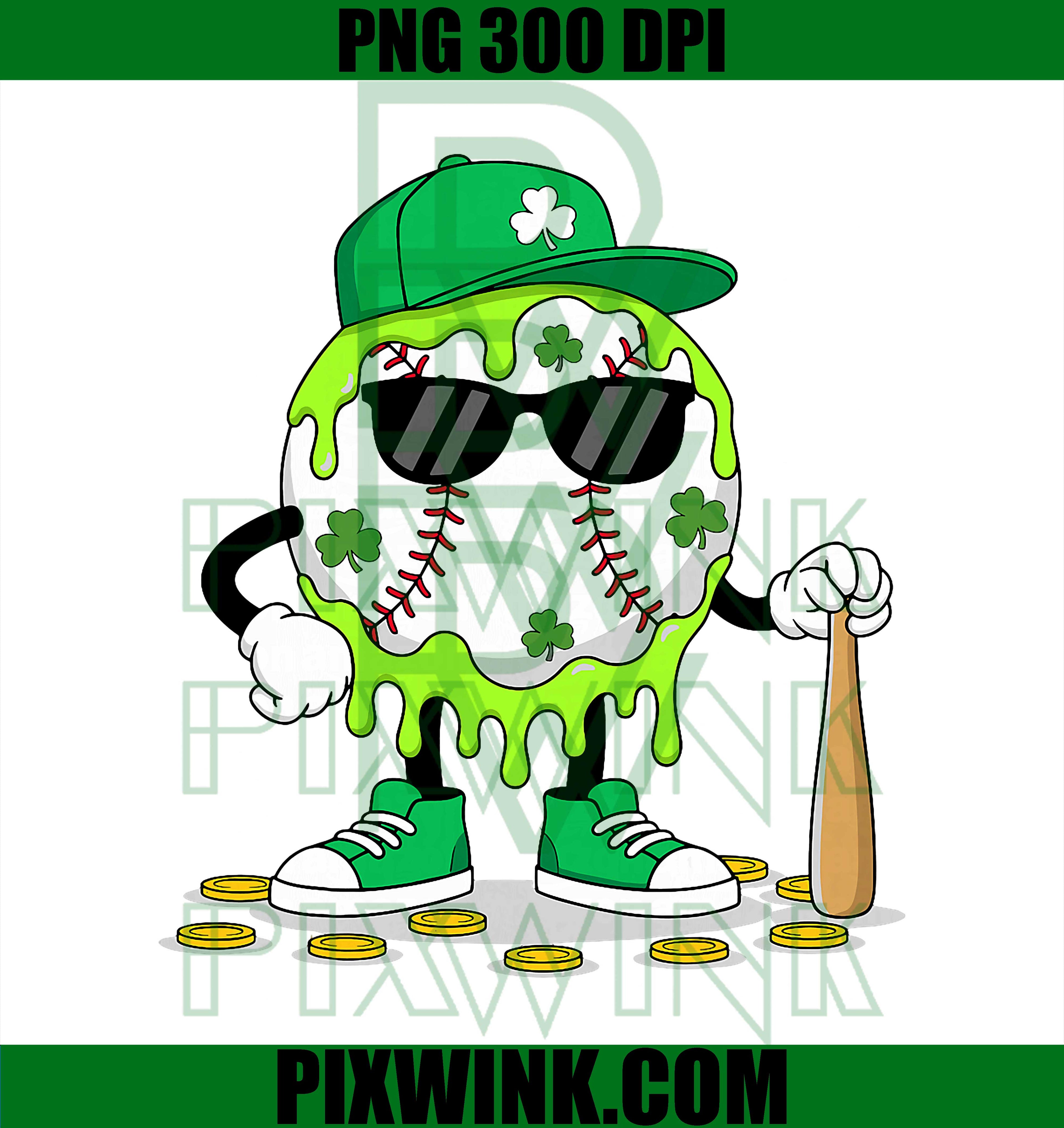 St Patricks Day Youth Baseball Ice Cream Drip PNG, Lucky Sports PNG