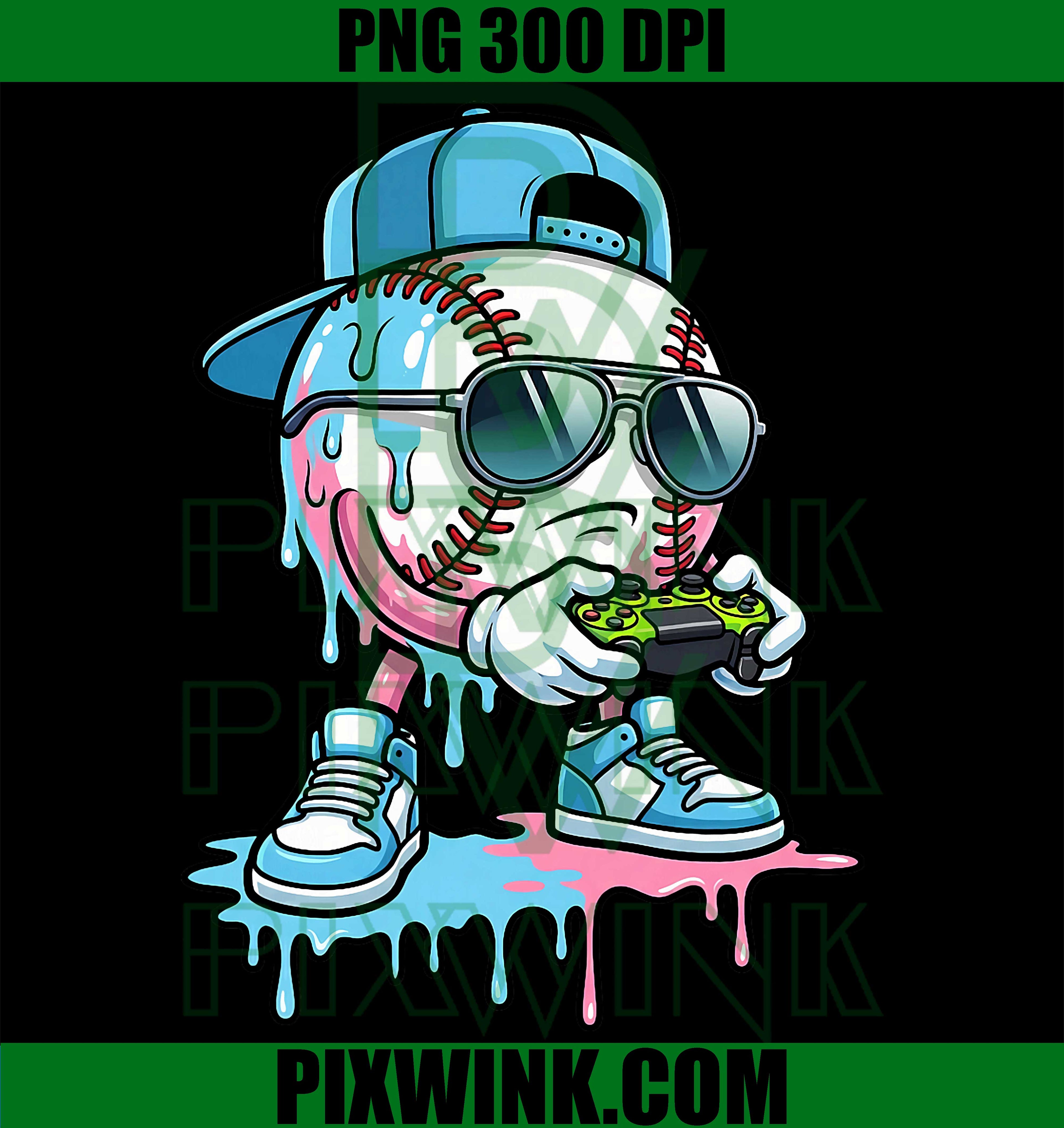 Baseball Gamer PNG, Ice Cream Drip Baseball PNG Video Game Design