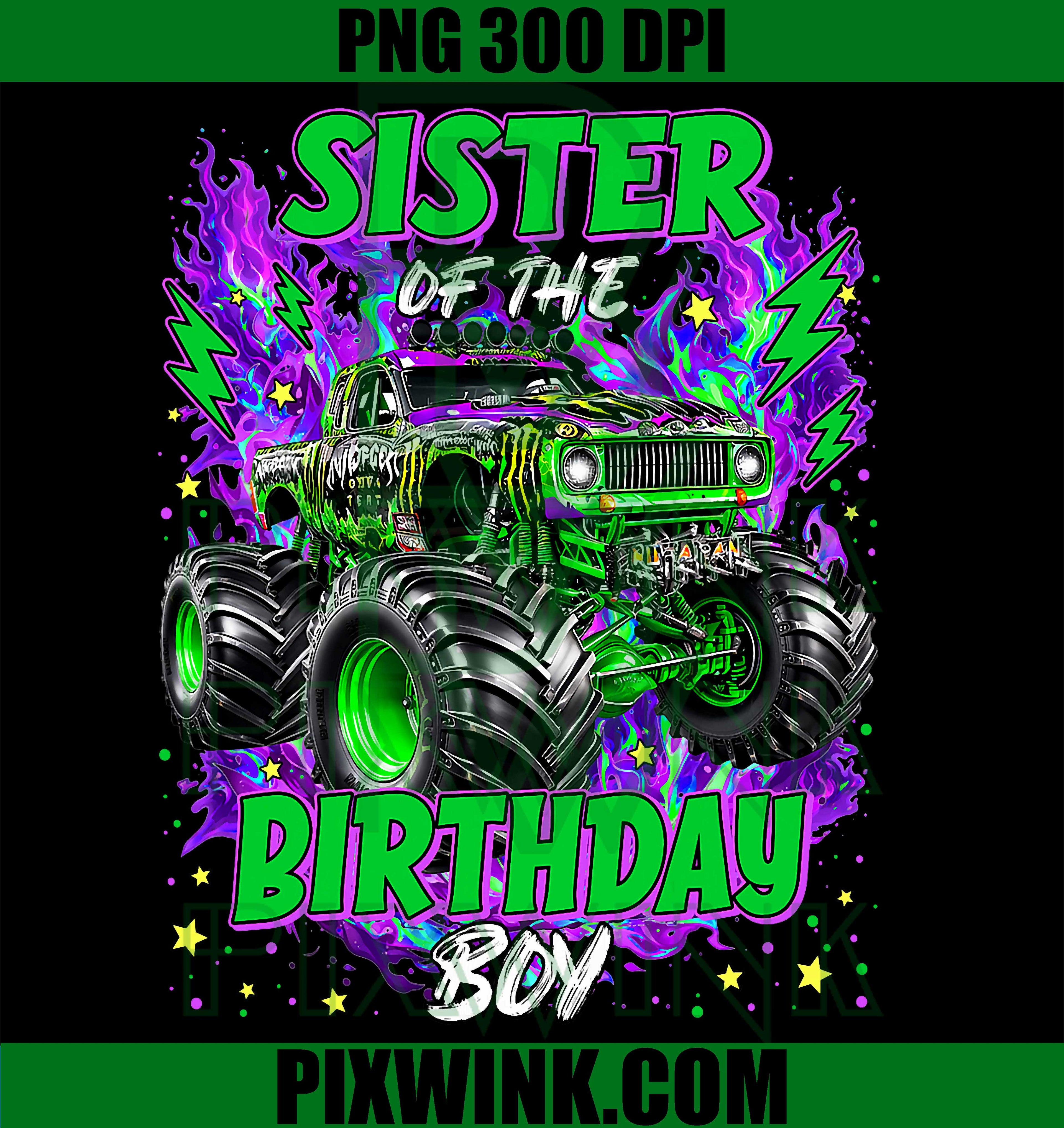 Sister Of Birthday Boy Monster Truck PNG, Kids Party PNG