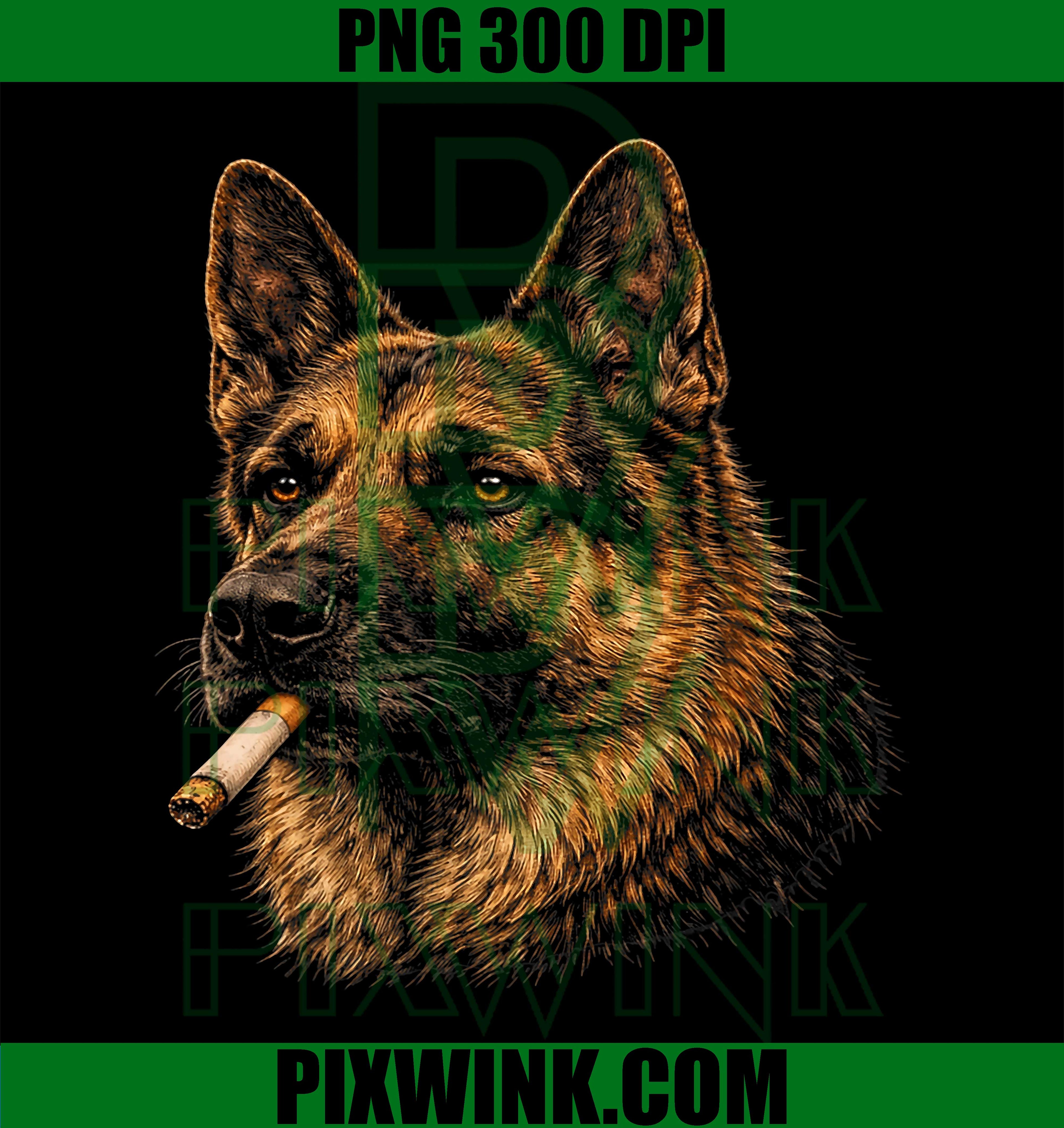German Shepherd Smoking Cigarette PNG, Vintage Smoky Dog Meme PNG