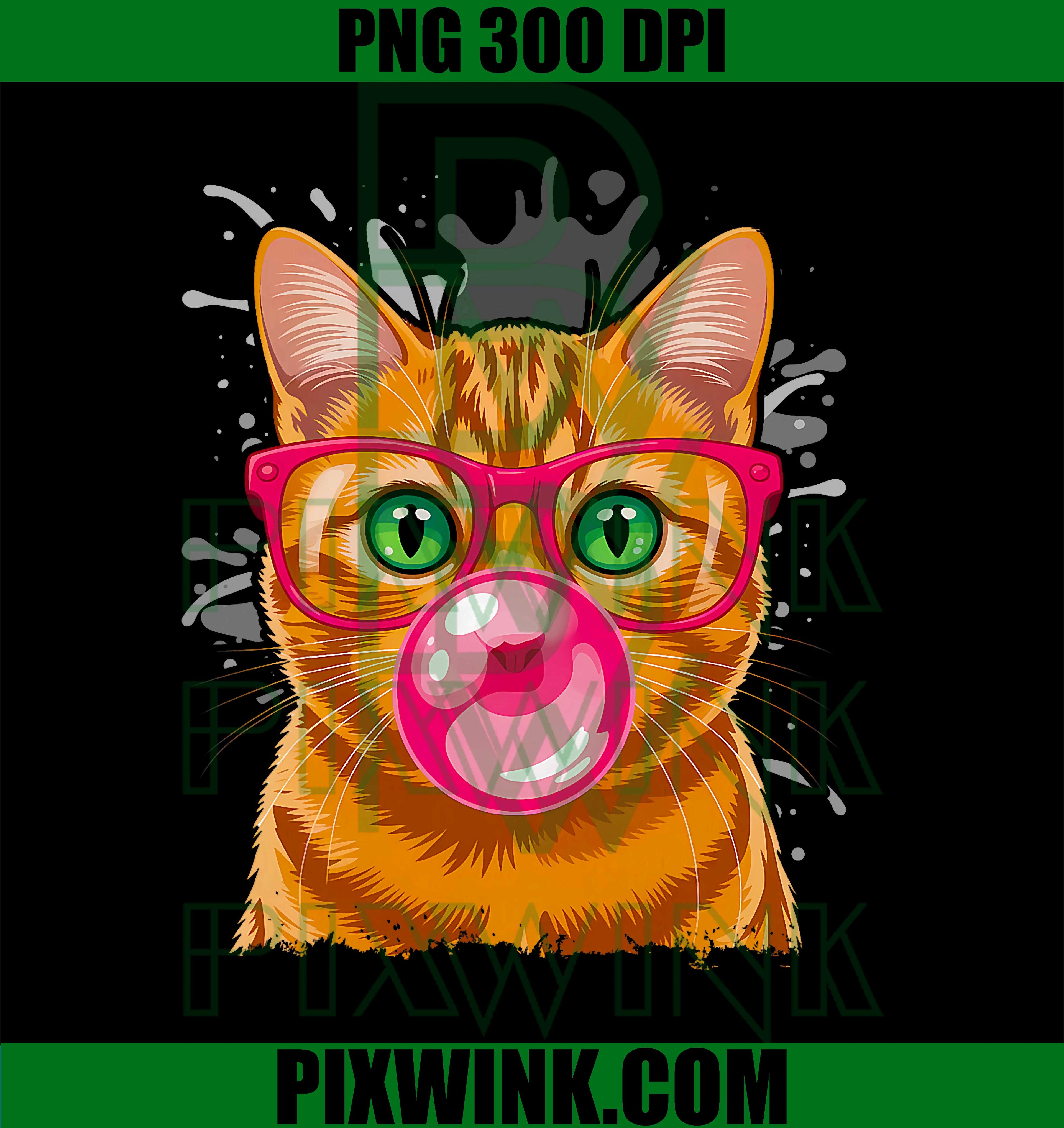 Cat with Glasses and Bubblegum, Funny Cats PNG