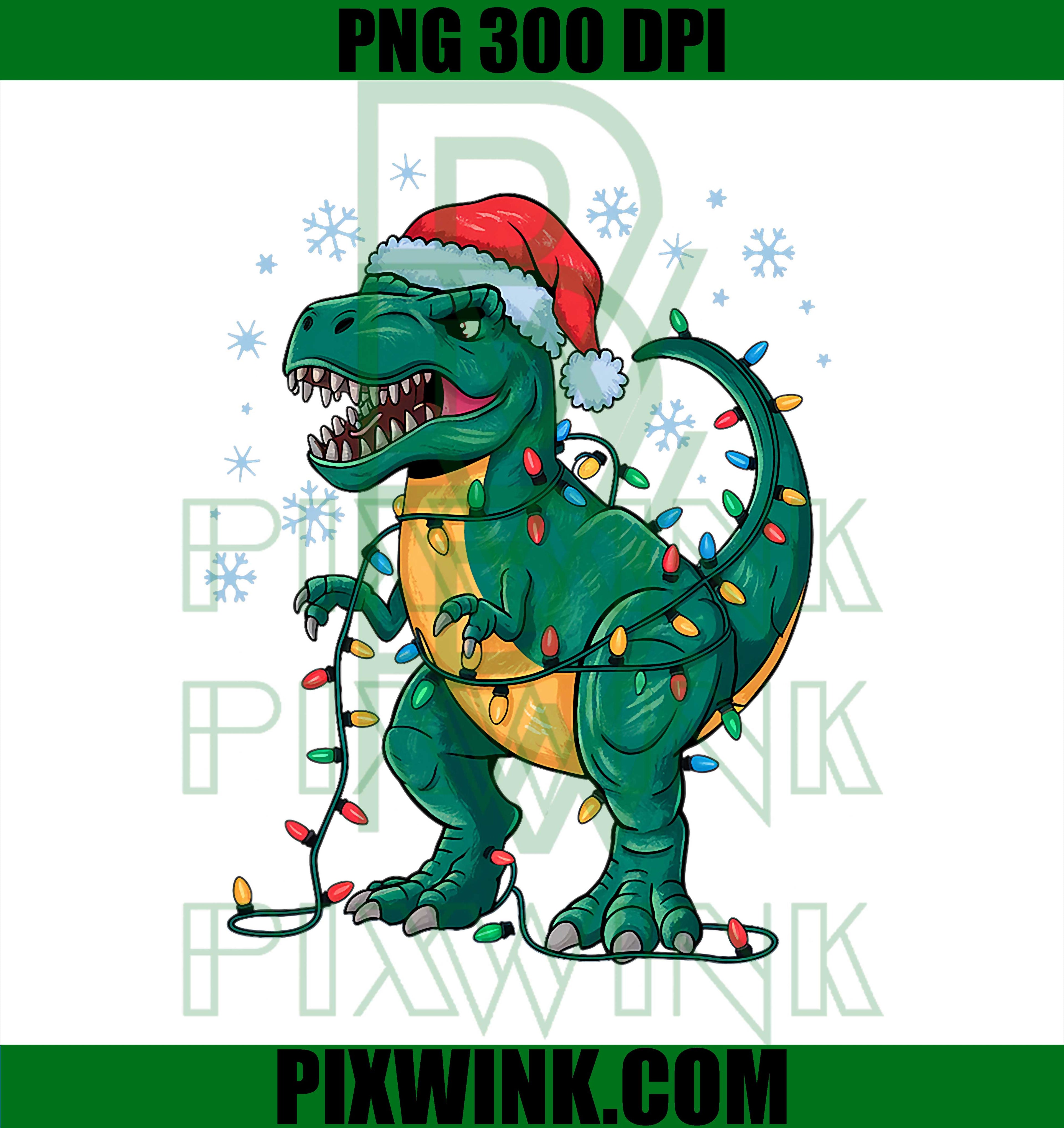 Funny Tree Rex Christmas Dinosaur PNG, Trex Lights Xmas Holiday PNG