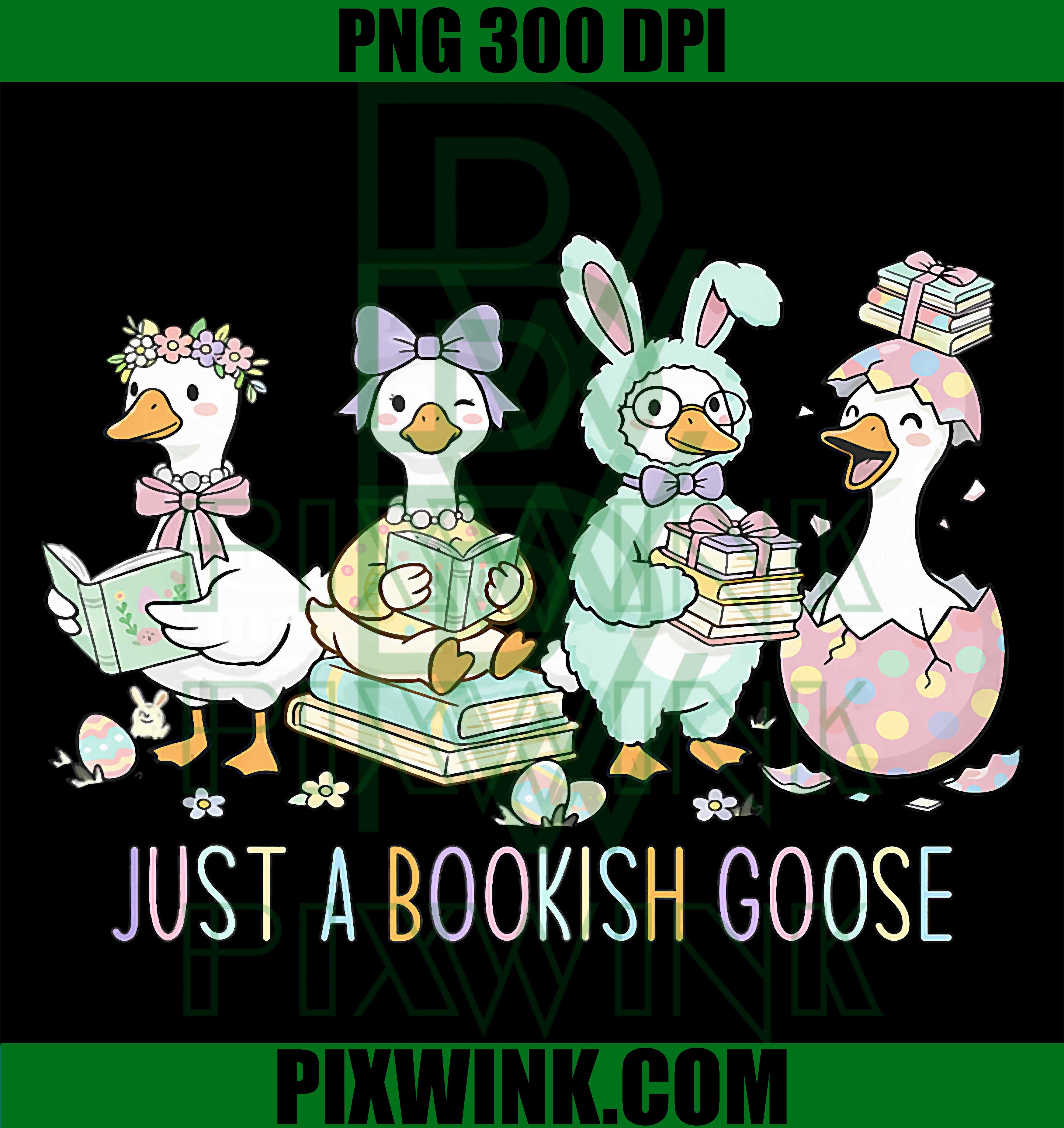 Bookish Goose PNG, Bunny Easter PNG, Reading Book Lover PNG