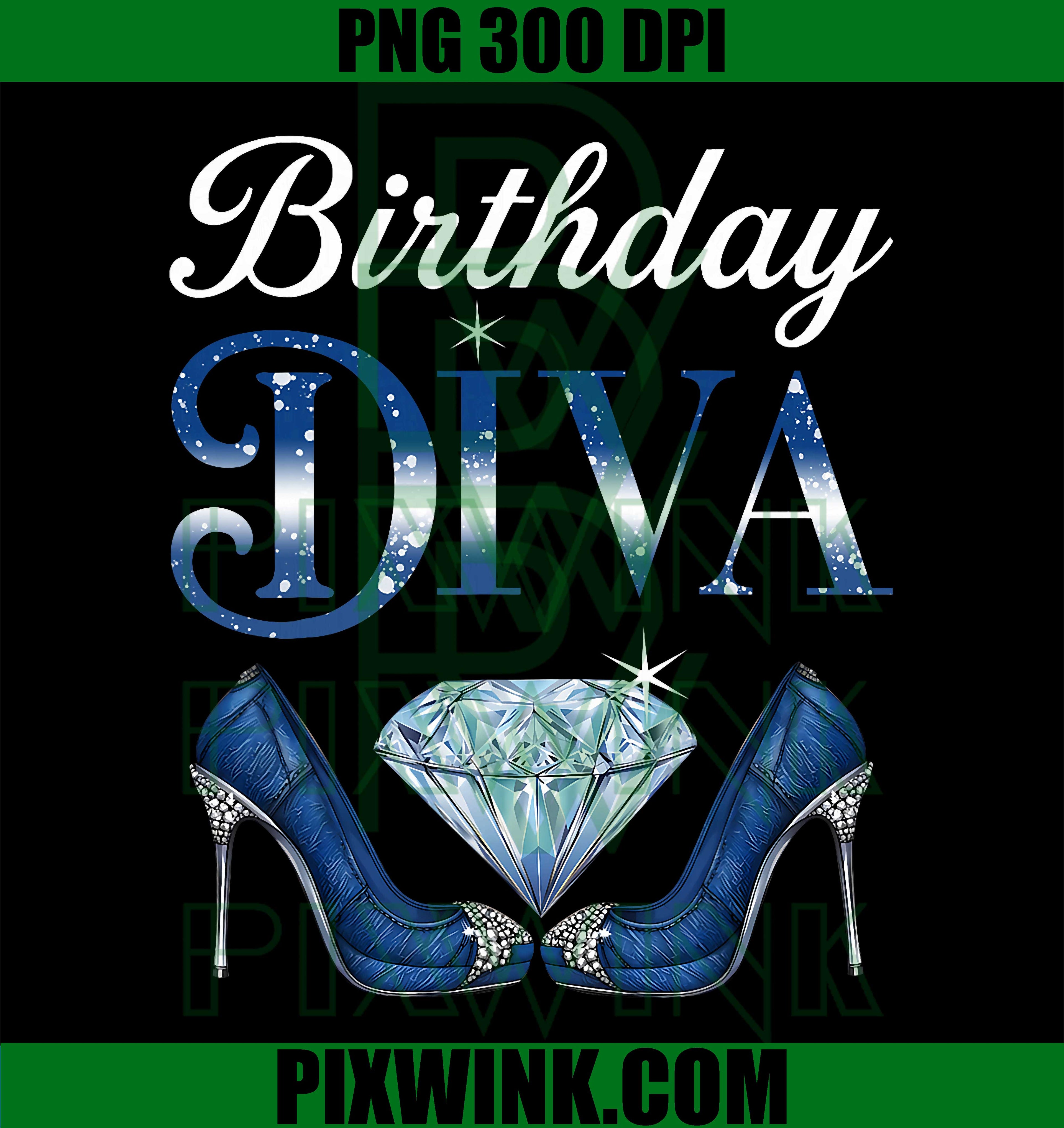 Birthday Diva Queen PNG, Denim & Diamonds High Heels Party Design PNG