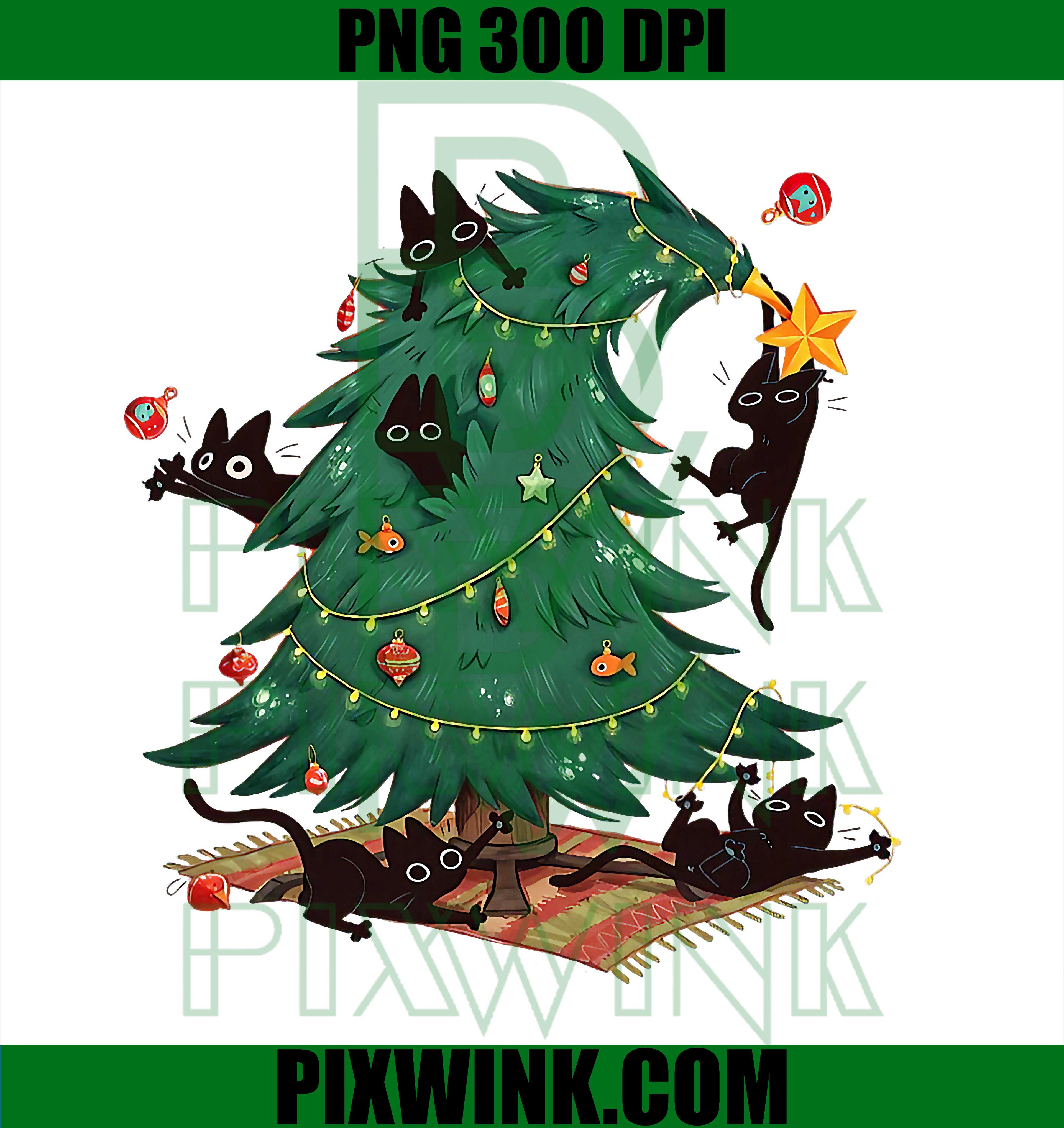 Christmas Tree and Cat, Cute Christmas Cat Lover PNG