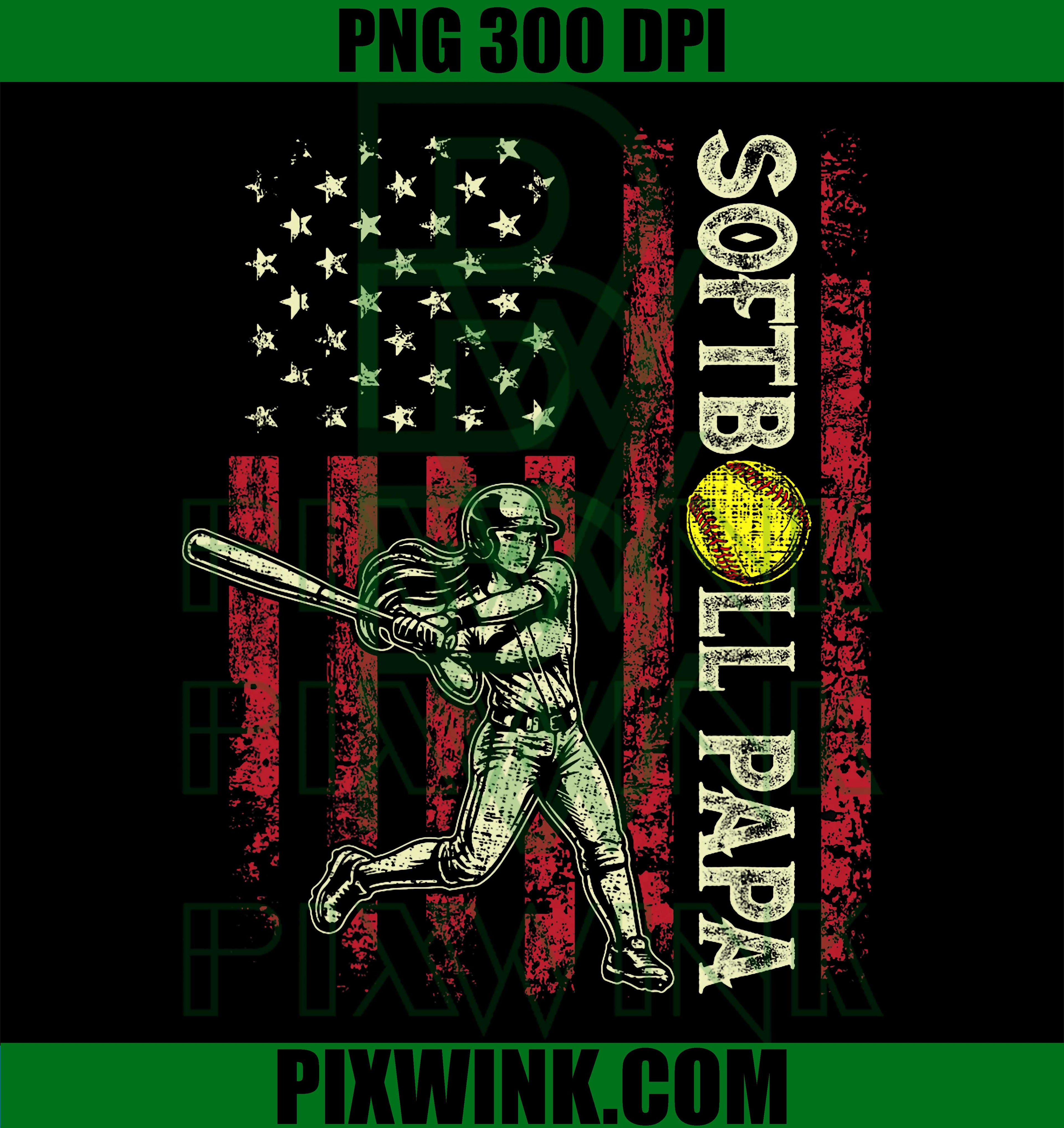 Softball Papa PNG, American Flag Papa PNG Patriotic Father’s Day Design