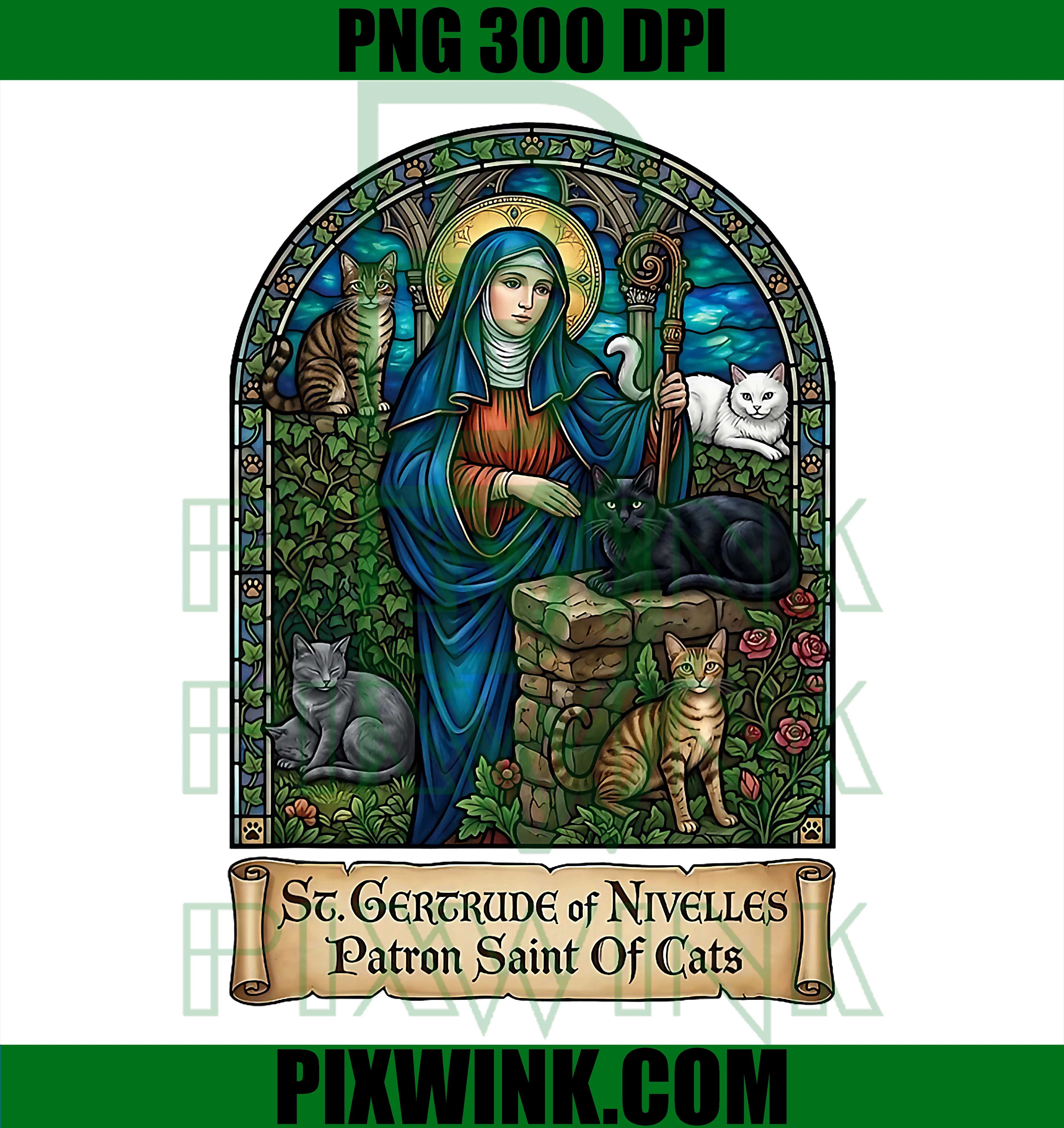 St Gertrude Cats PNG, Patron Saint of Cats PNG Catholic Saint Design