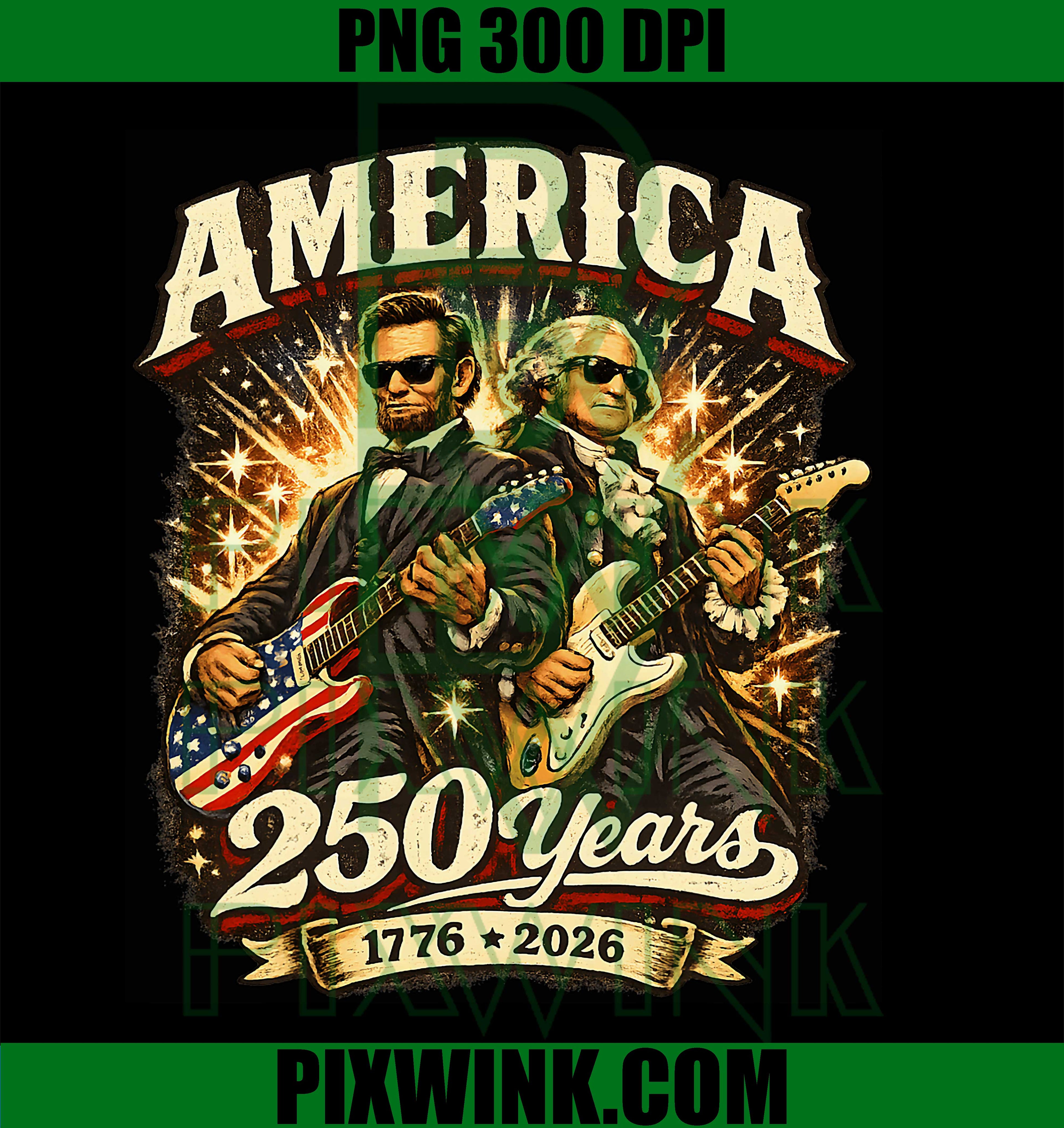 George Washington Lincoln Playing Guitar PNG, Abe Lincoln 250th Graphic PNG