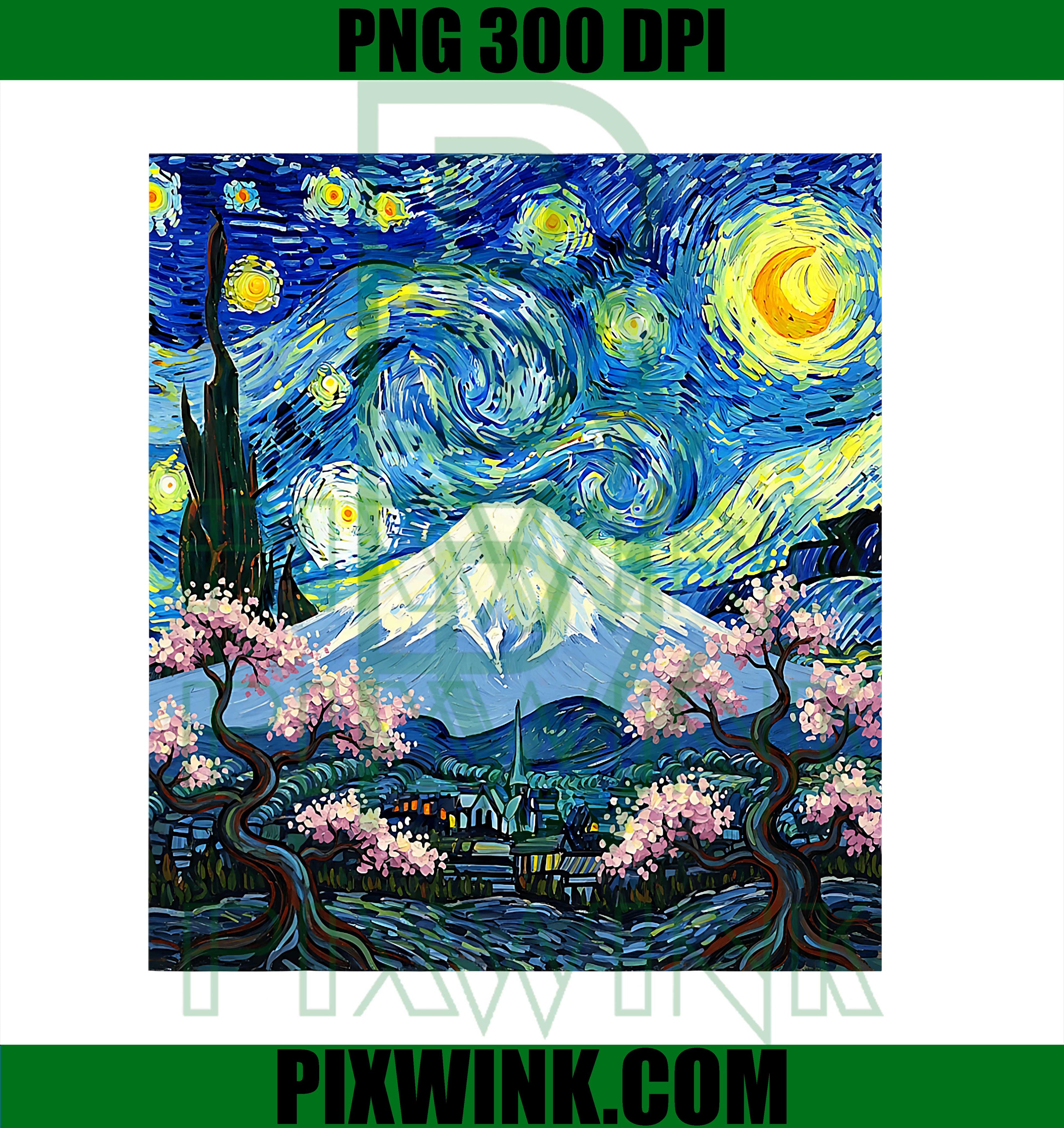 Mount Fuji Japan Graphic Van Gogh Style Starry Night PNG, Mount Fuji PNG