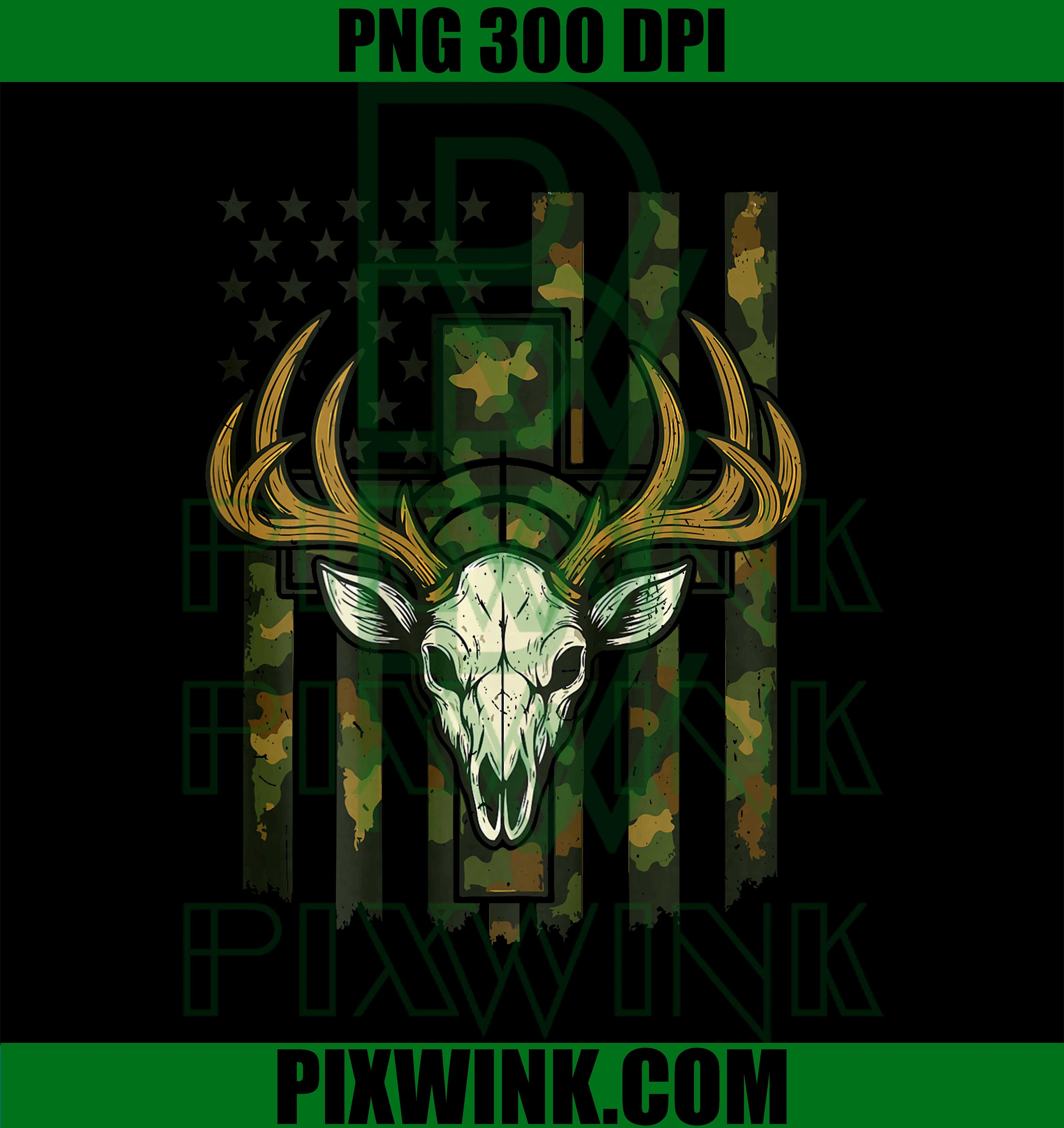 Camo American Flag Elk Skull Deer Hunting Youth Boy Teen Kid PNG