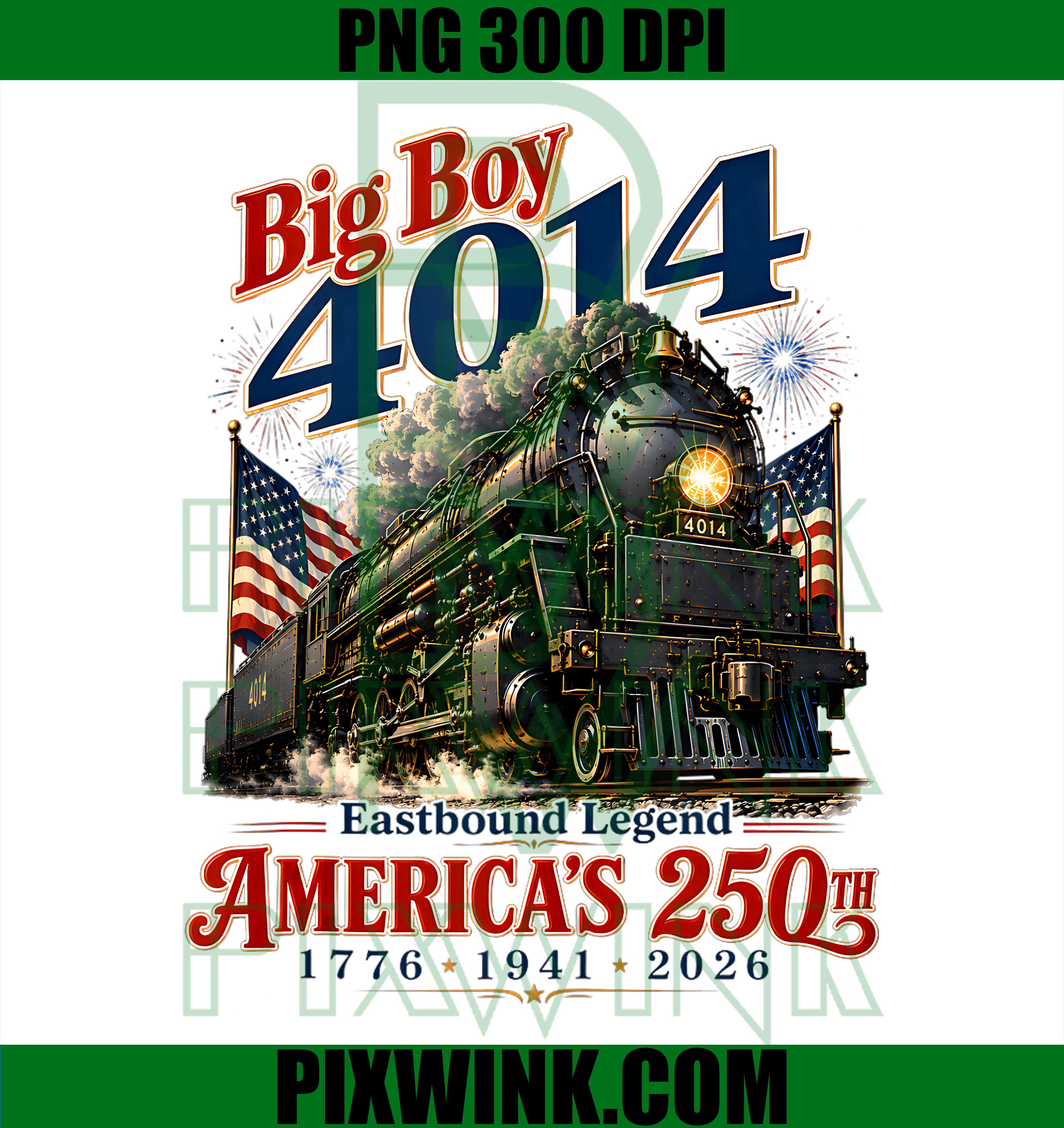 Big Boy 4014 Train PNG, Retro America Flag July 4th Celebration PNG