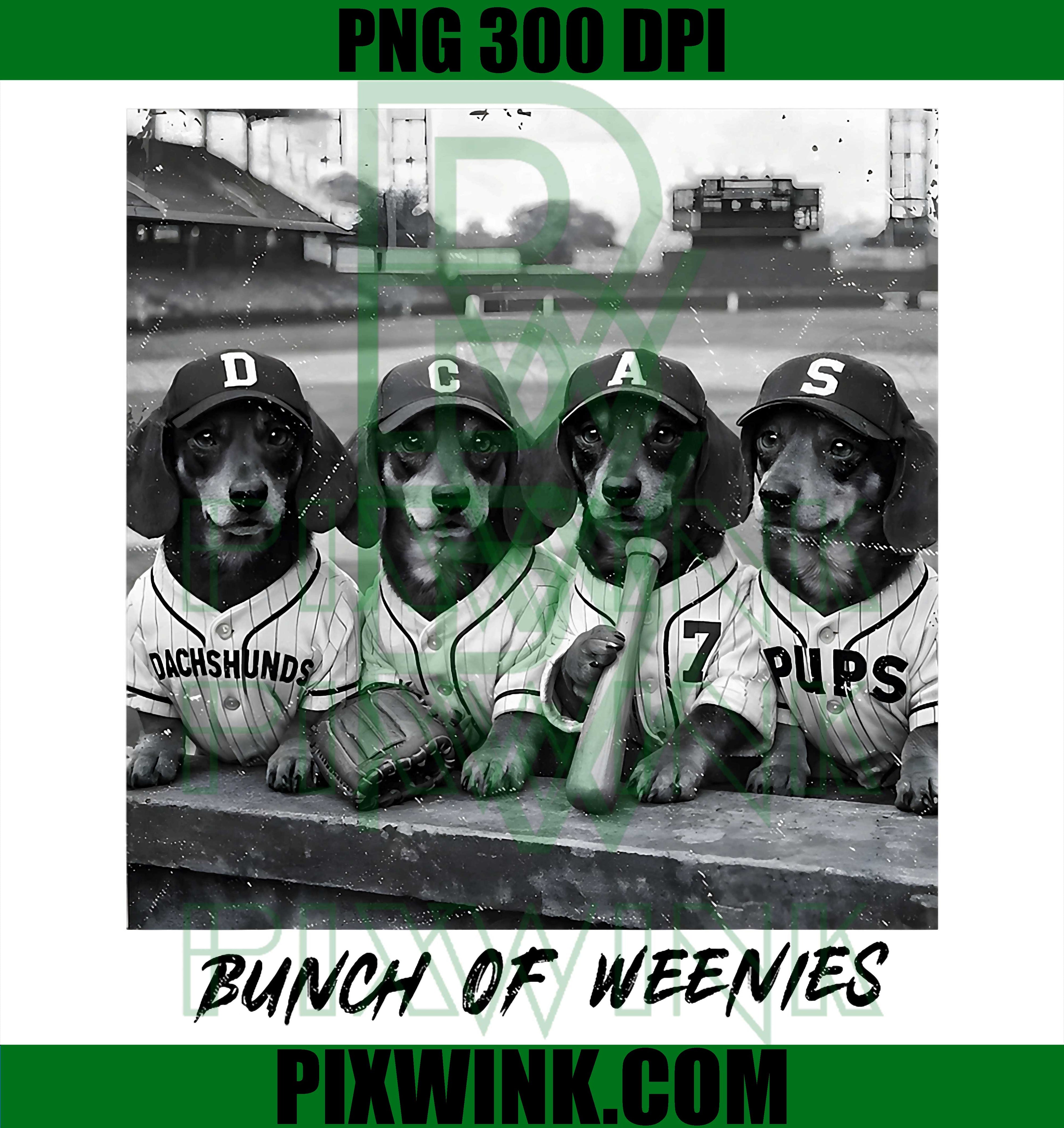Bunch Of Weenies PNG, Funny Dachshund Baseball Meme Retro Design