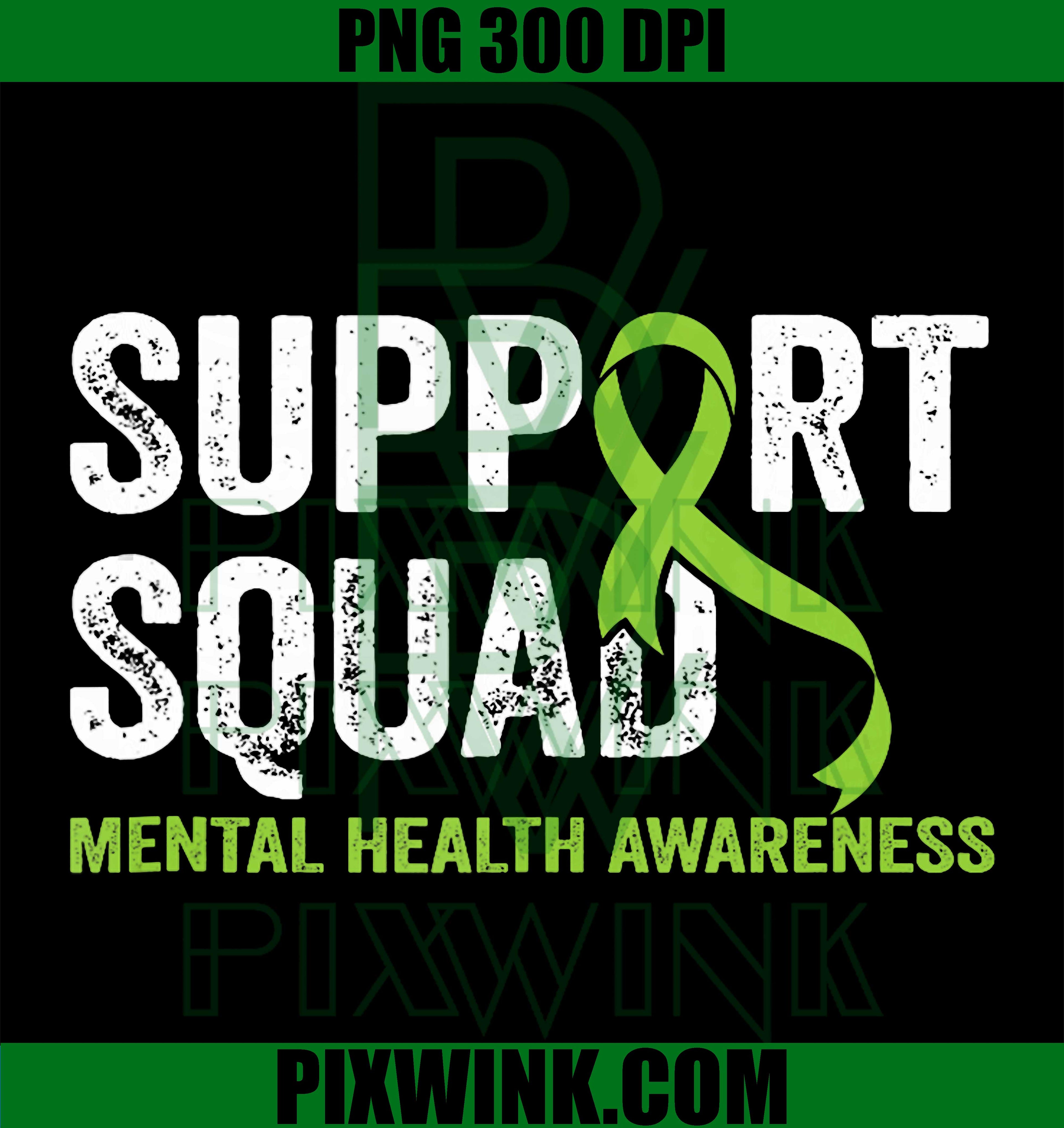 Support Squad PNG, Green Ribbon Awareness PNG Vintage Mental Health Design