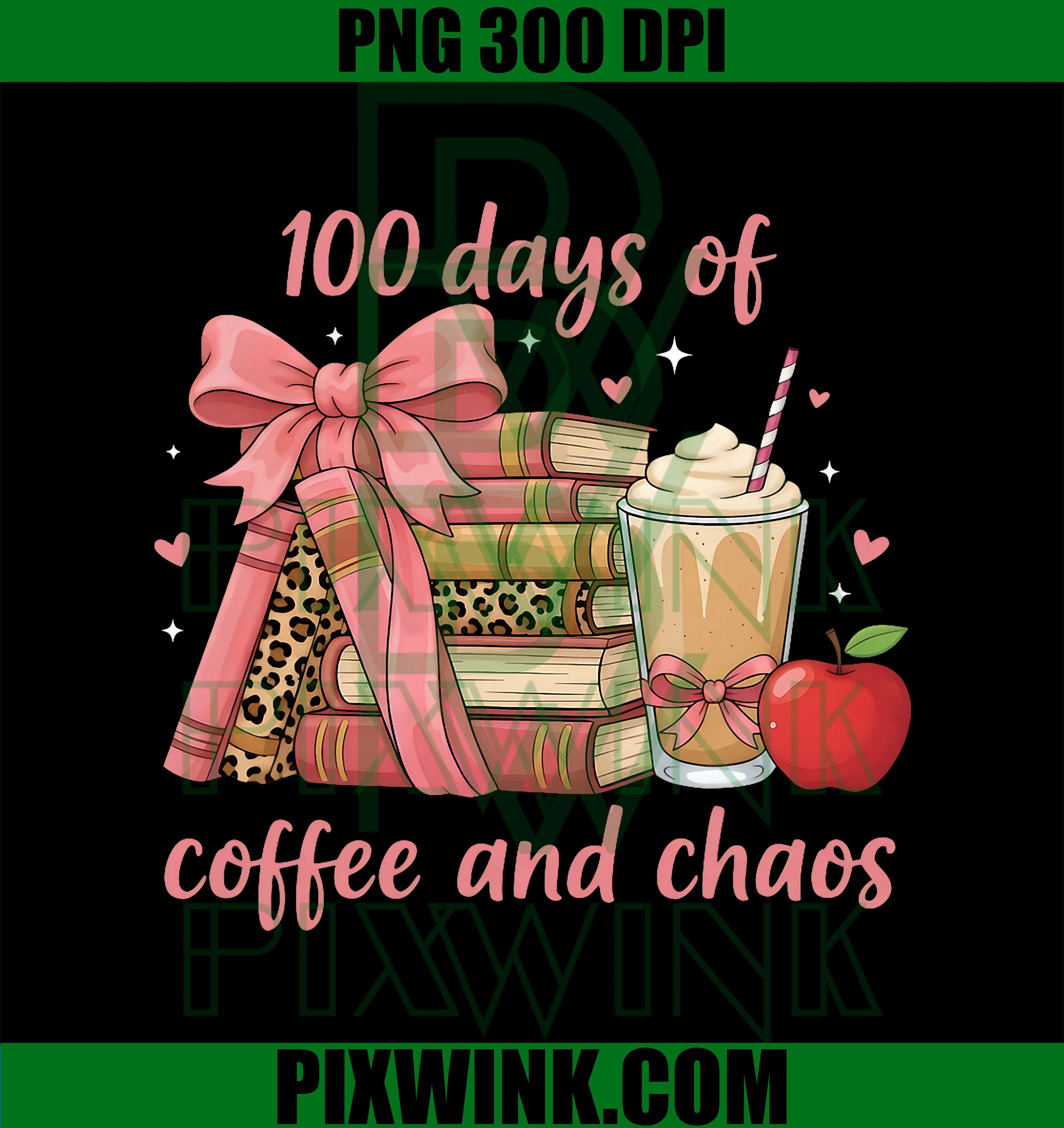 100 Days of Coffee and Chaos Bow PNG, Retro School PNG
