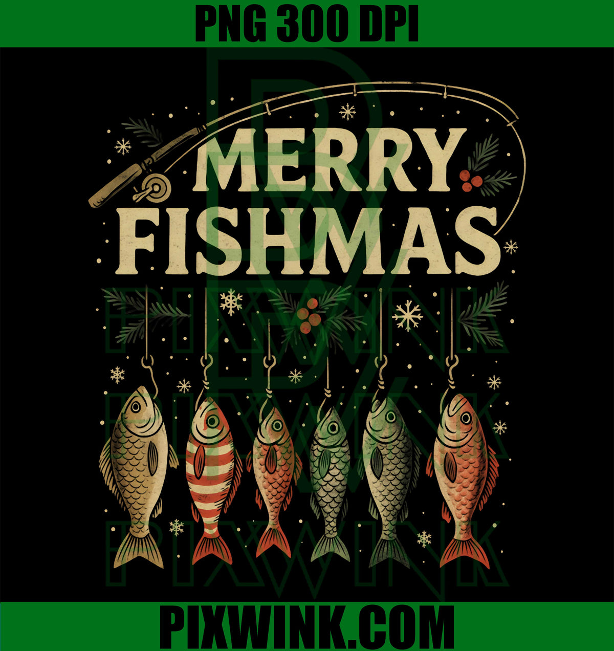 Merry Fishmas Retro Fishing, Christmas Fisherman Xmas Holiday PNG