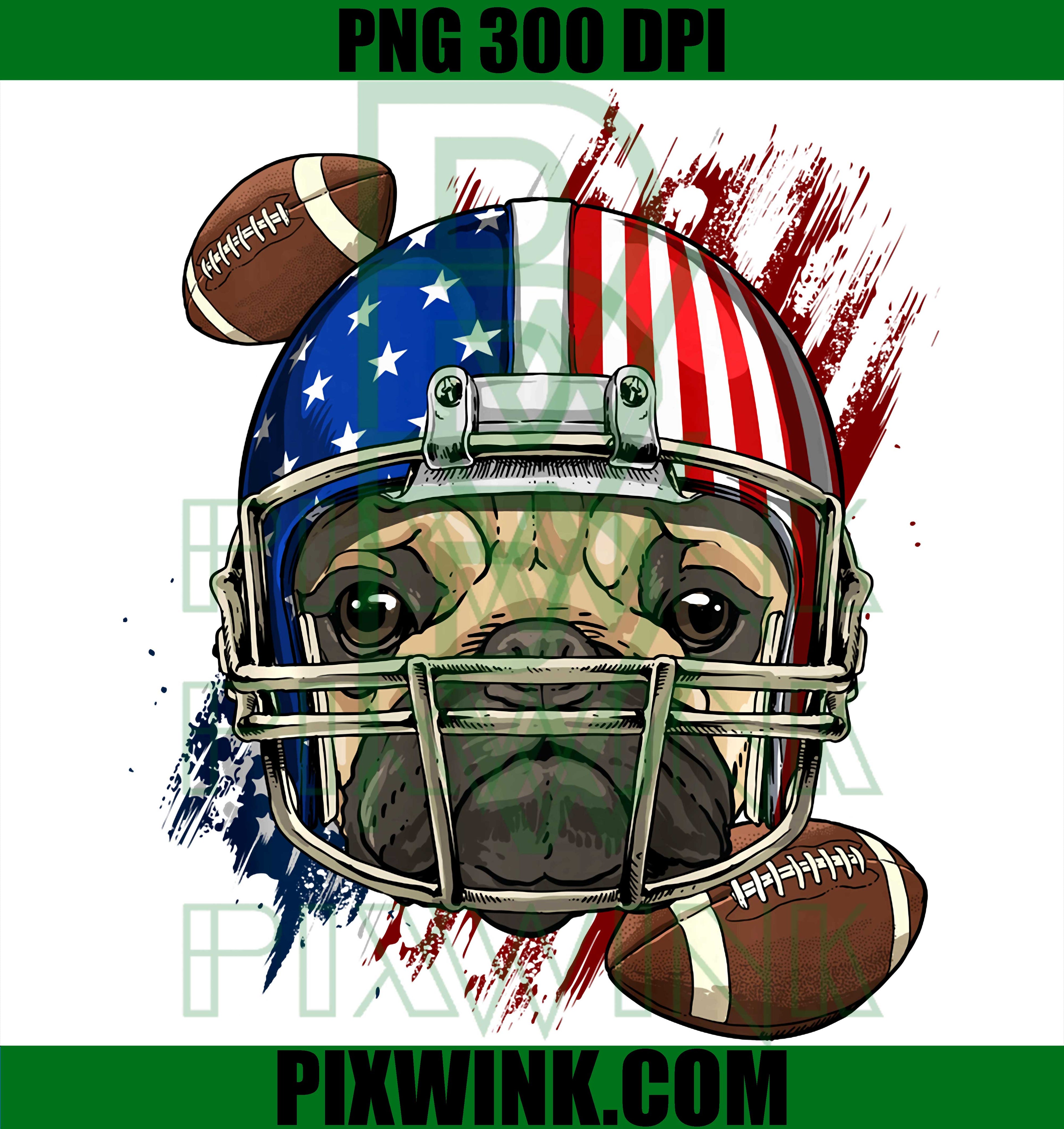 Football Pug Dog PNG, Patriotic American Football Puppy PNG