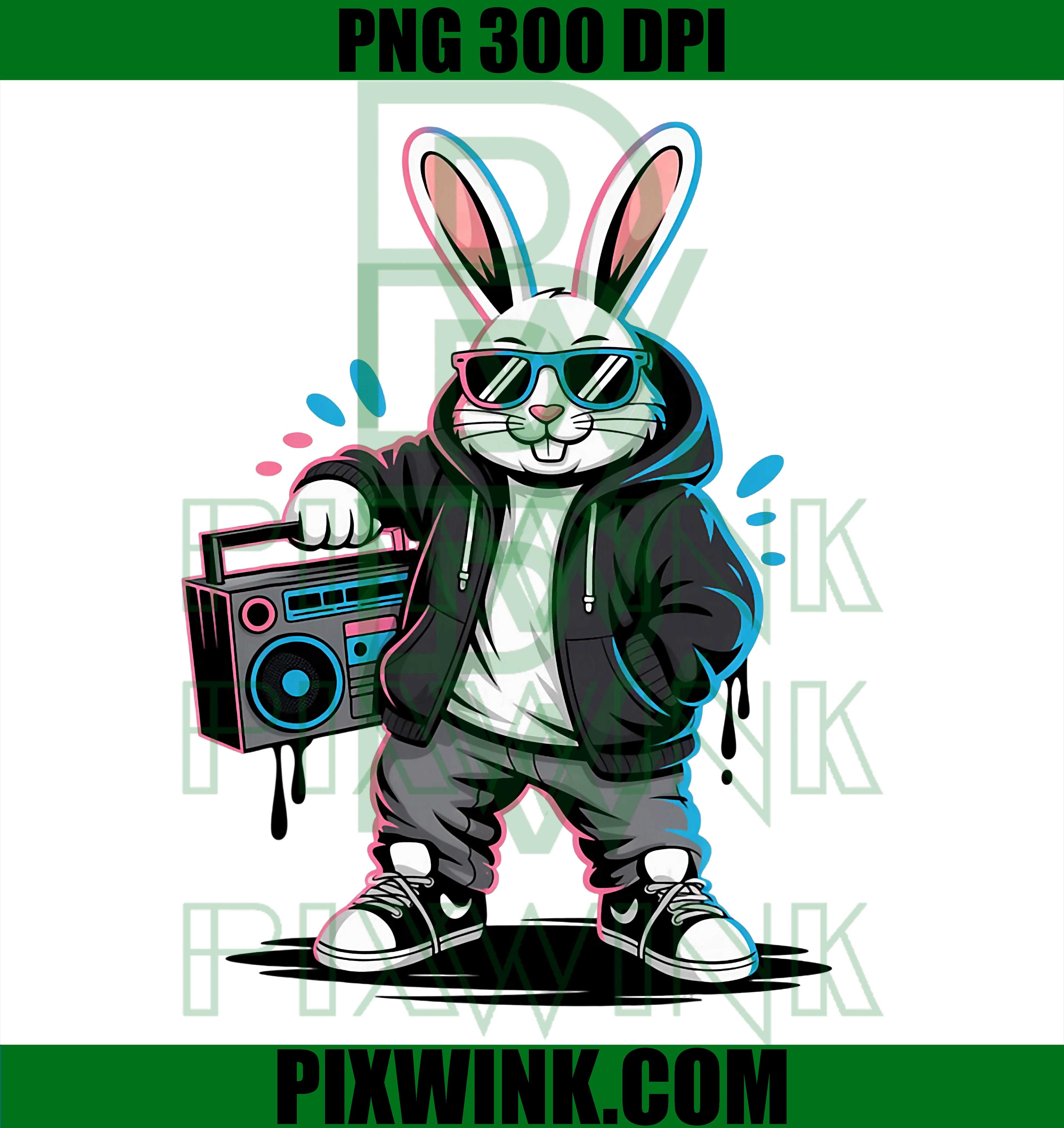 Street Art Rabbit Boombox PNG, Sunglasses Music Lover PNG