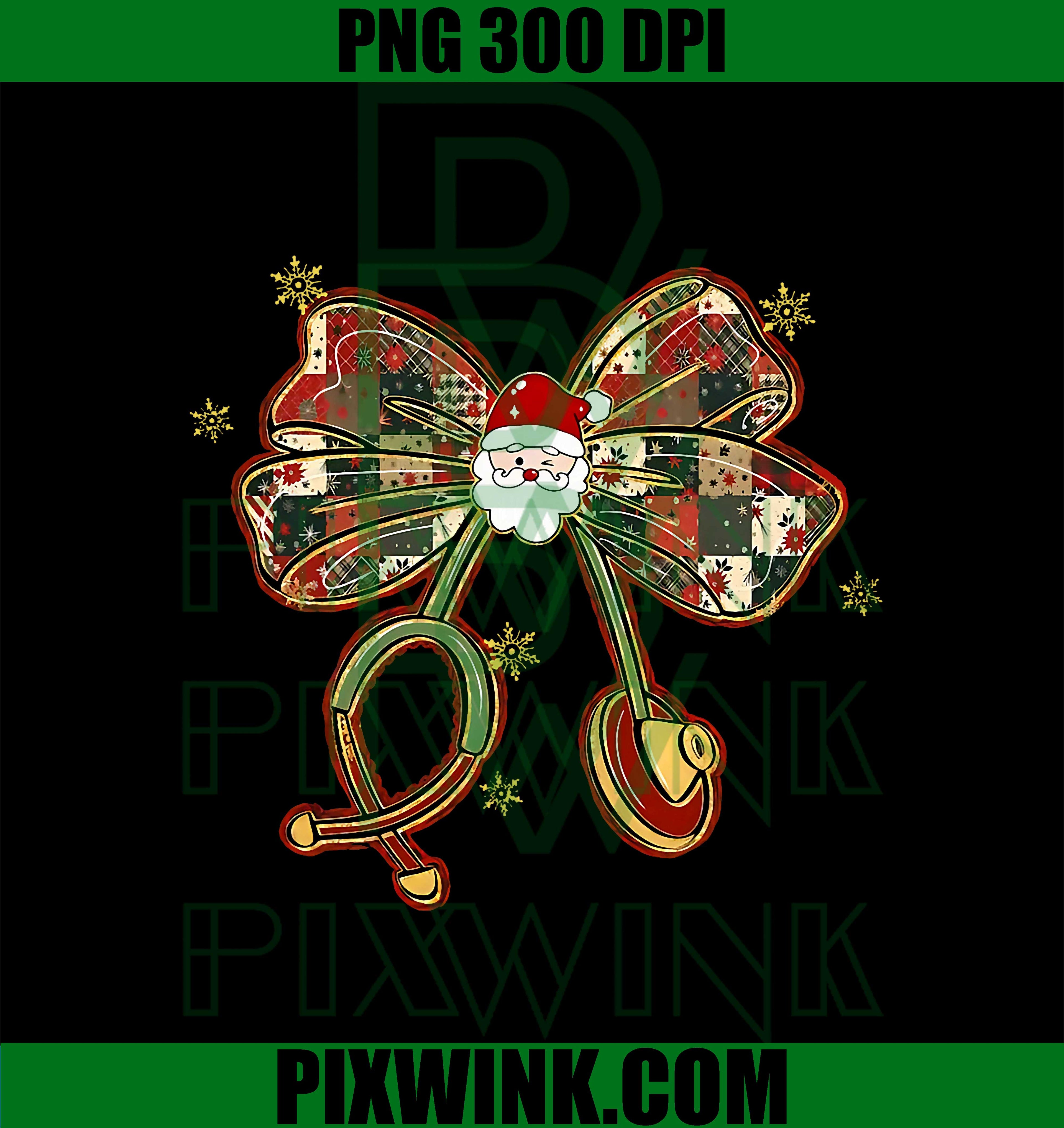 Christmas Nurse Vintage Santa Bow with Stethoscope PNG, Retro Santa Nurse PNG