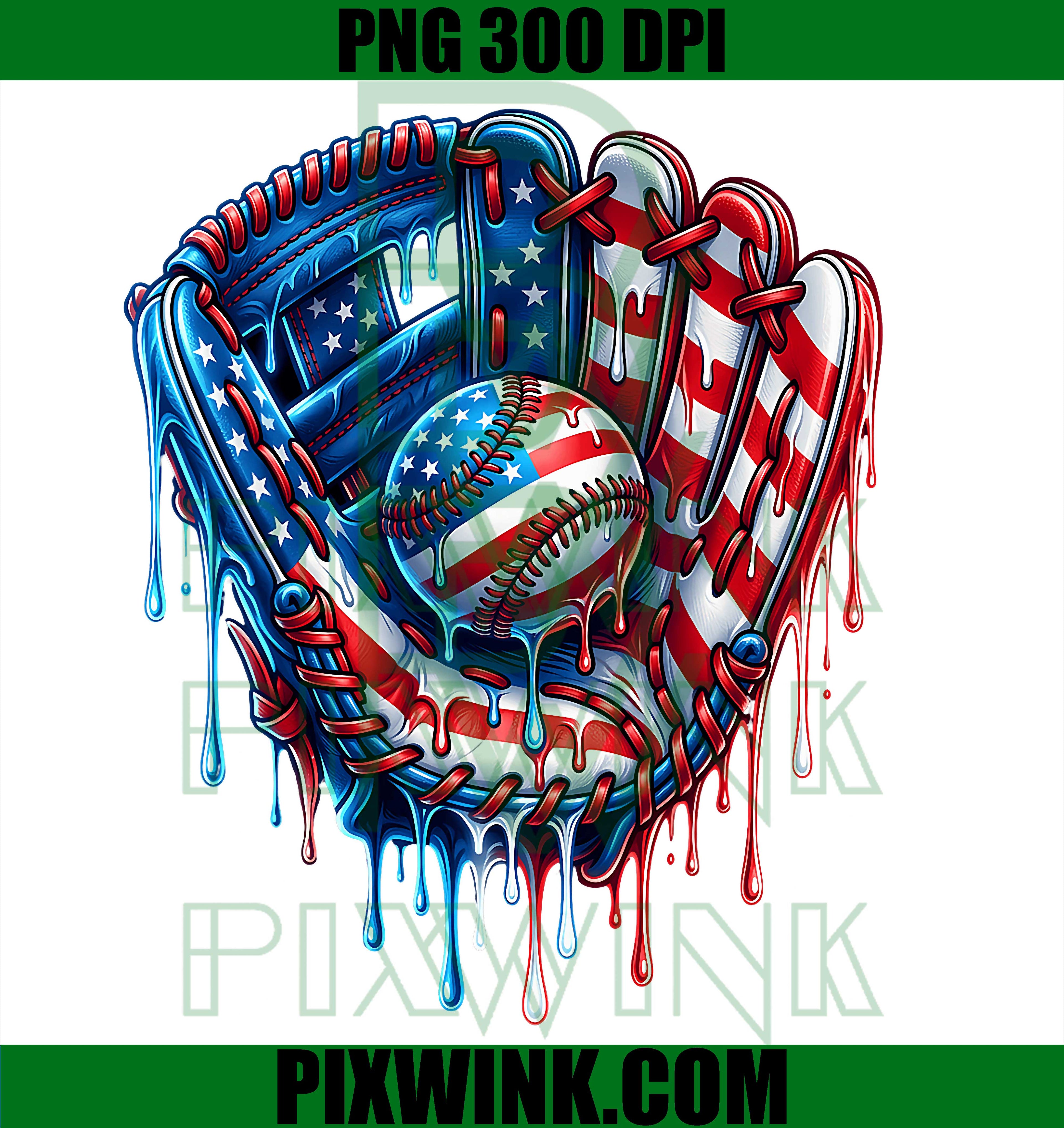 Drip Baseball Glove PNG, American Flag Baseball Player PNG