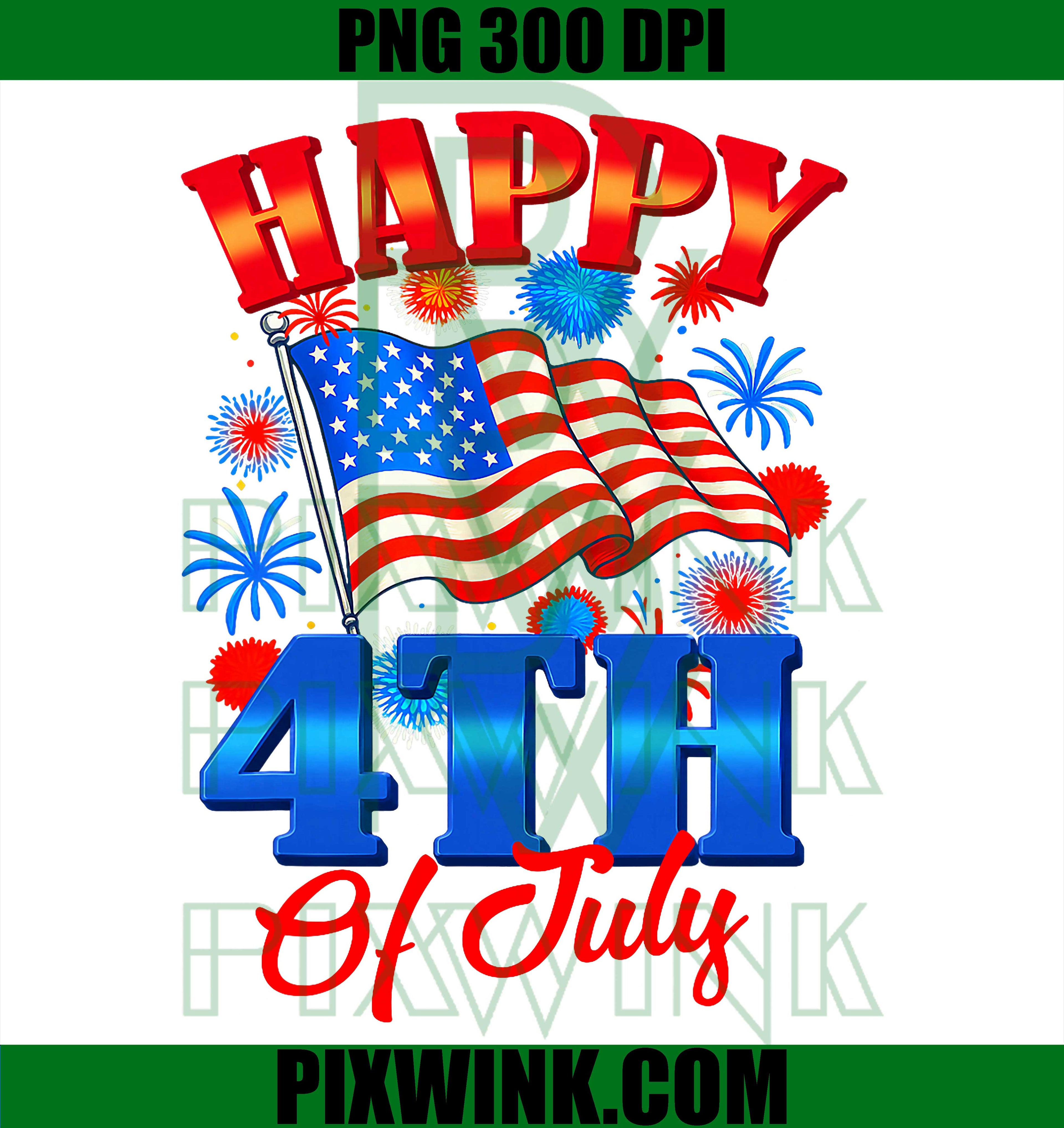 Fireworks Happy 4th Of July US Flag PNG, American Fourth Of July PNG