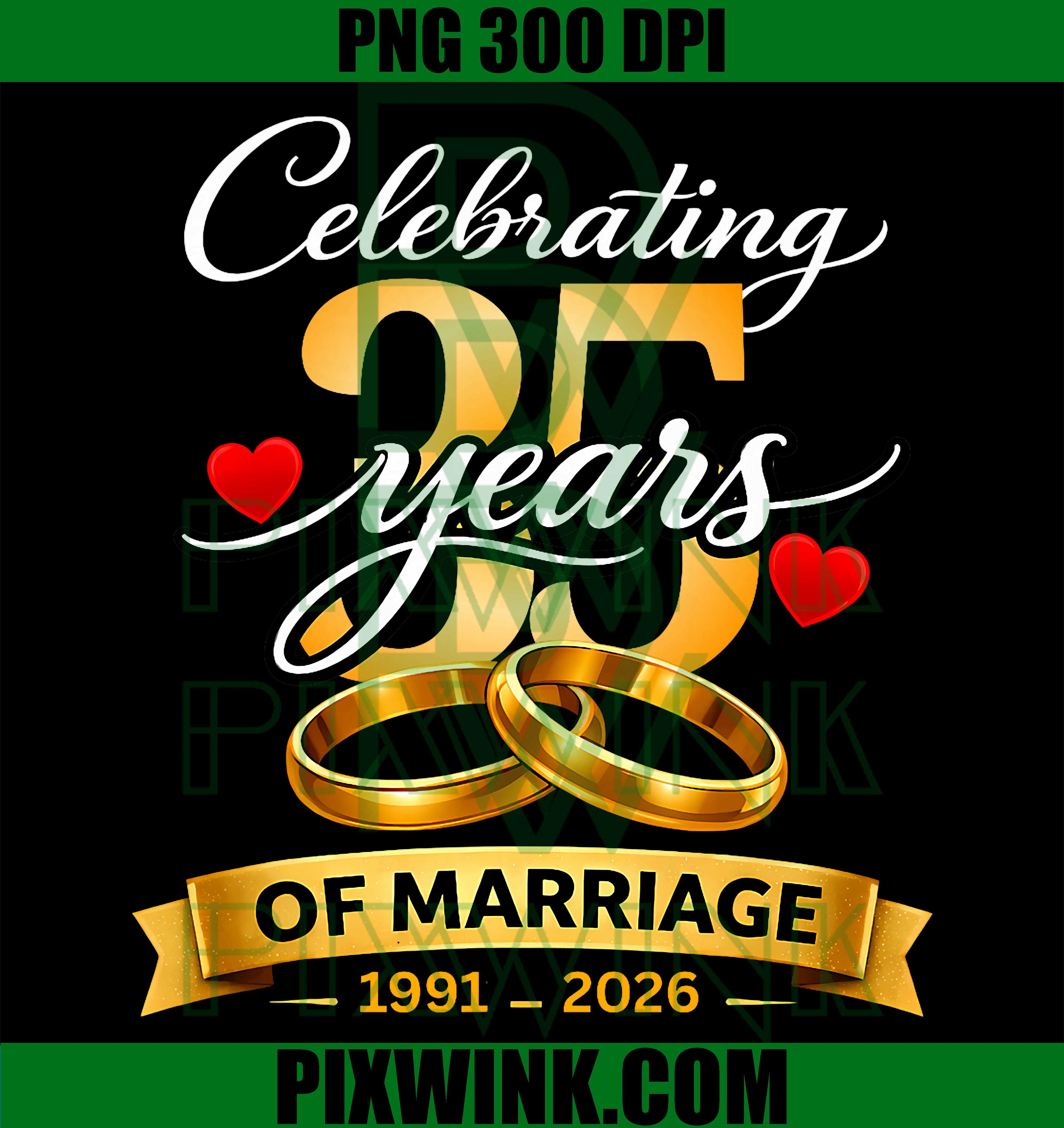 35th Anniversary 1991–2026 PNG, 35 Years of Marriage Design PNG