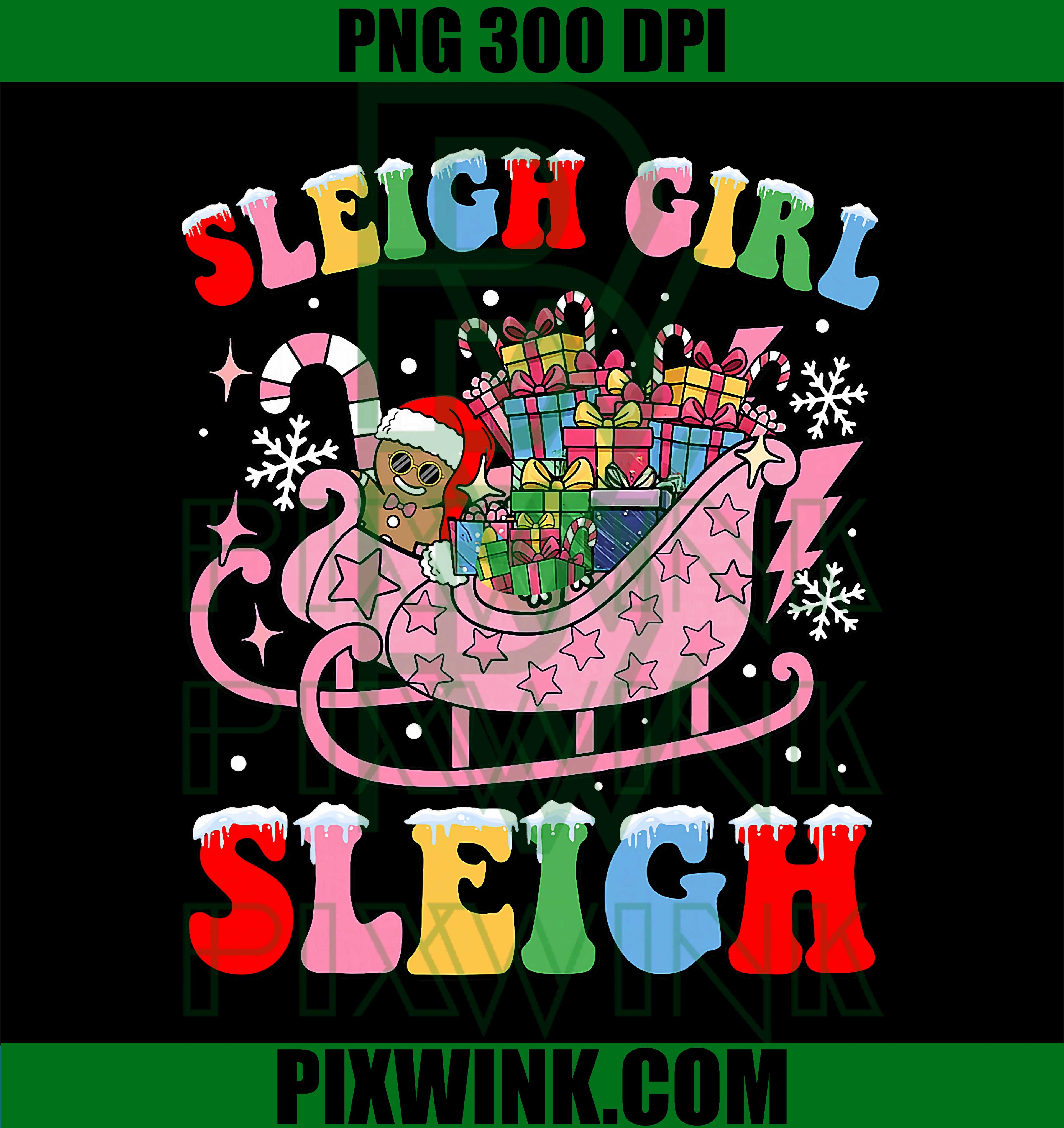 Christmas Gingerbread Pink Sleigh Girl Xmas PNG