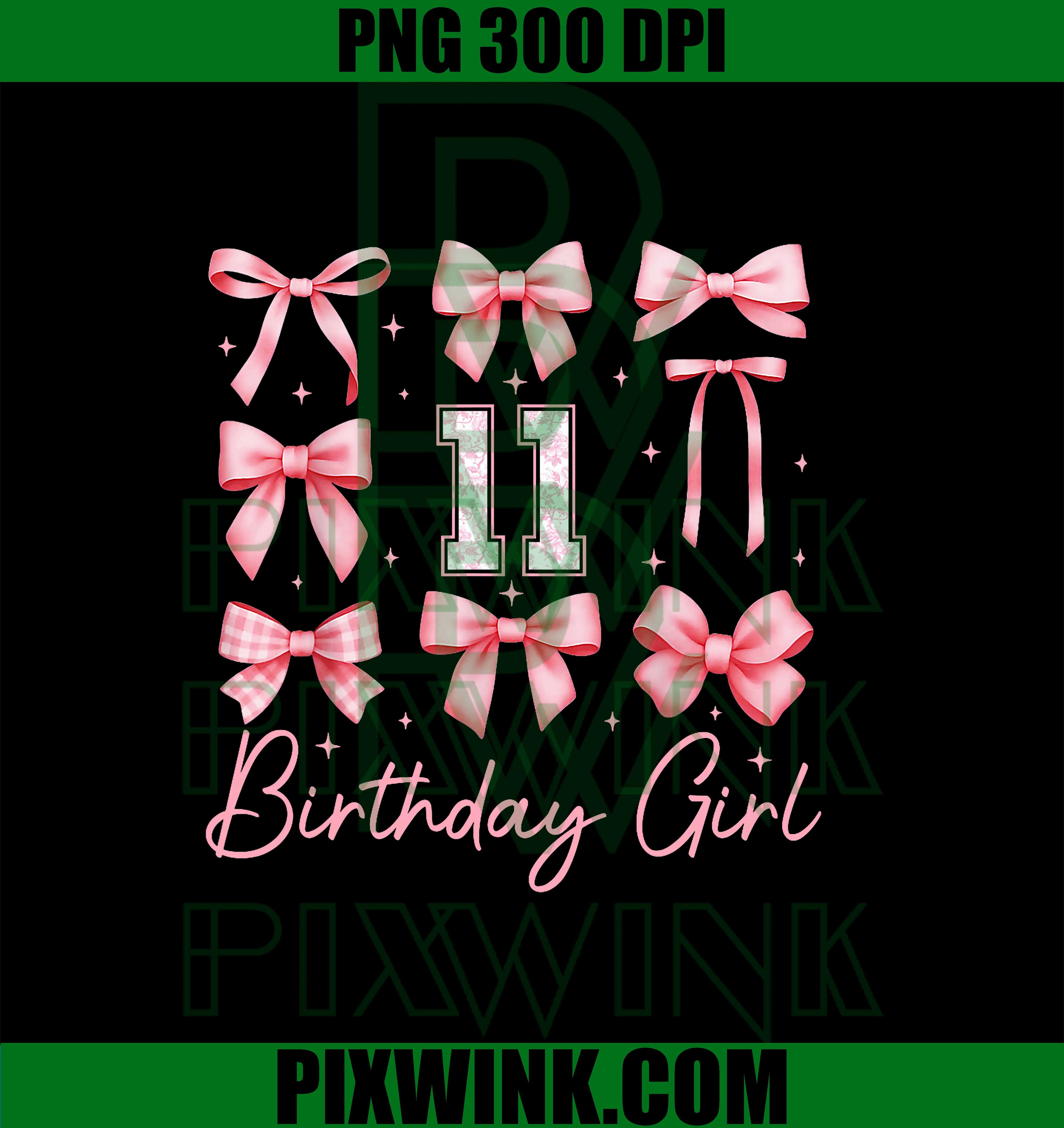 11th Birthday Girl Coquette Bow Floral Toile 11 Year Old PNG