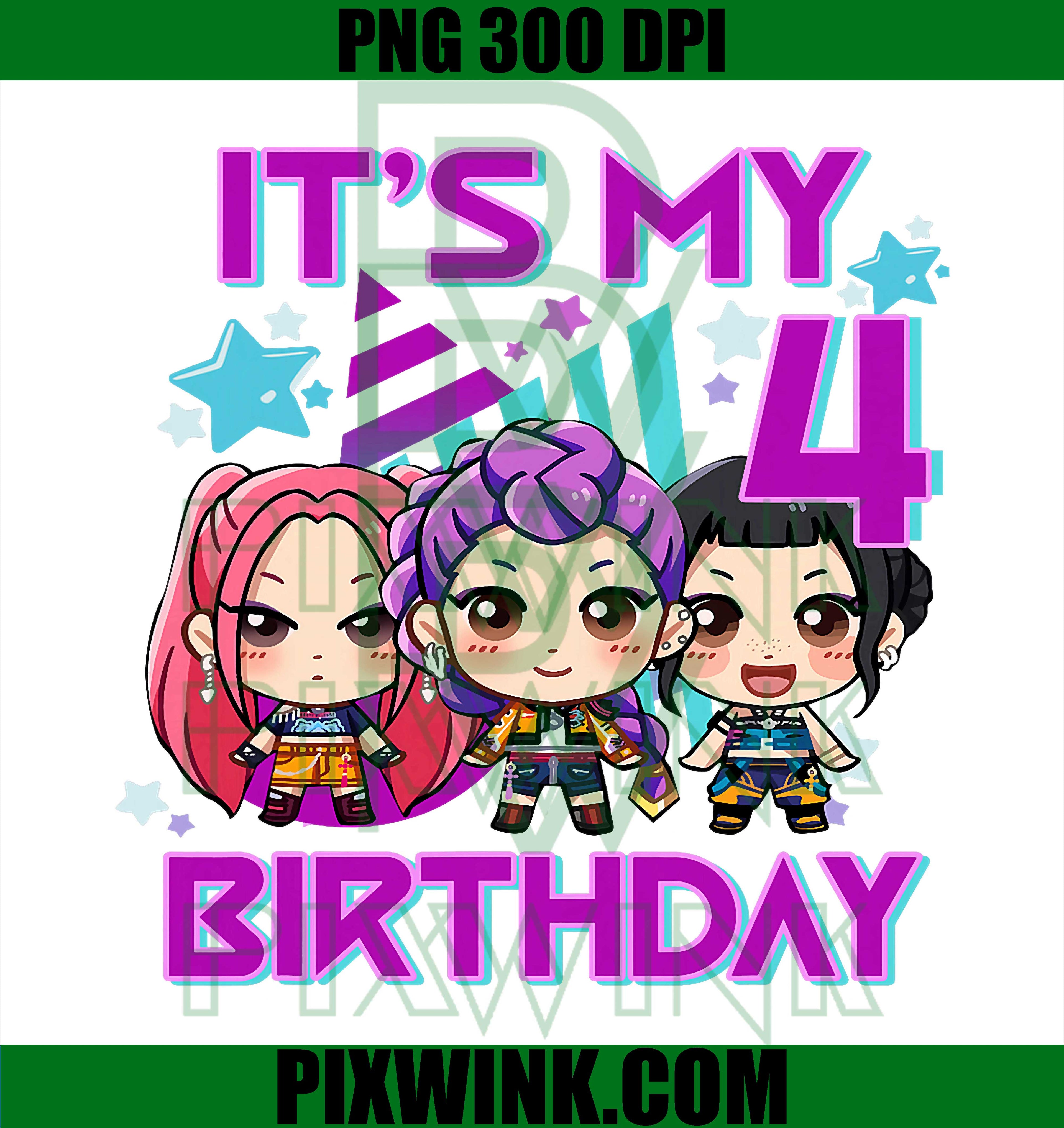 4 Years Old K-Pop Birthday PNG, Cute Girls 4th Birthday K-Pop Graphic PNG