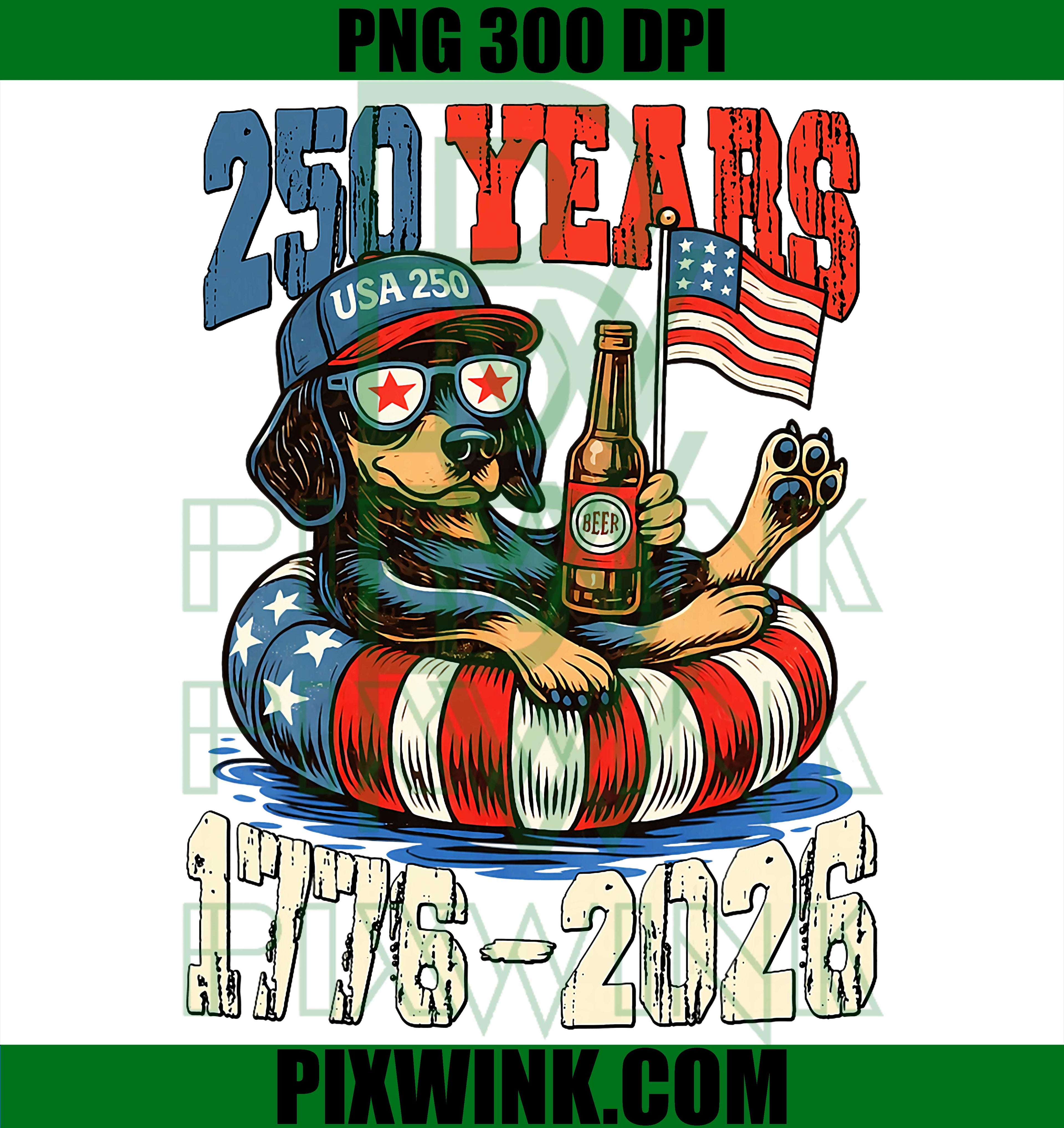 Patriotic Dachshund PNG, 4th July 250th PNG, Retro Dog USA PNG