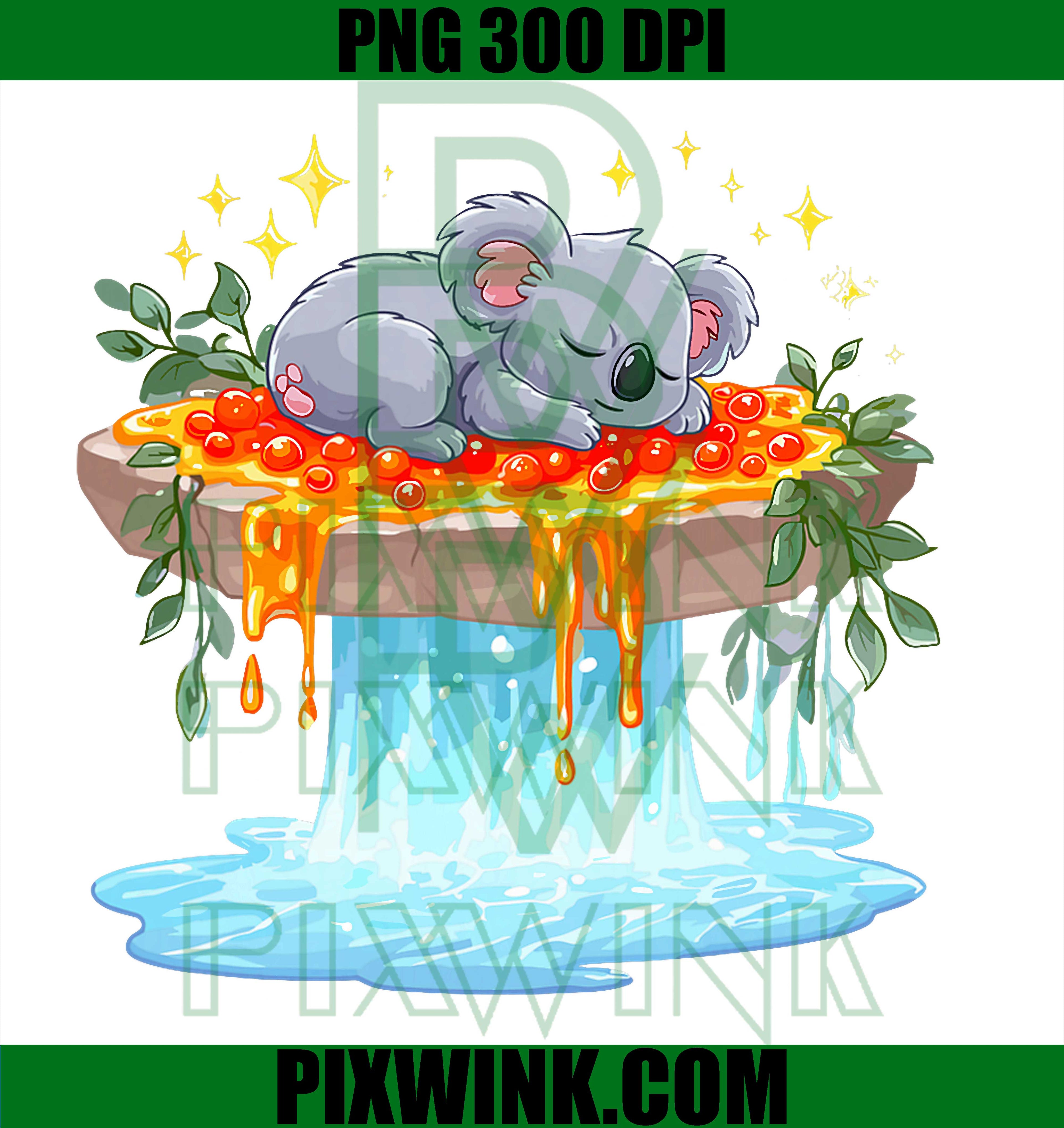 Sleeping Koala On Waterfall Oasis PNG, Animal Lover PNG