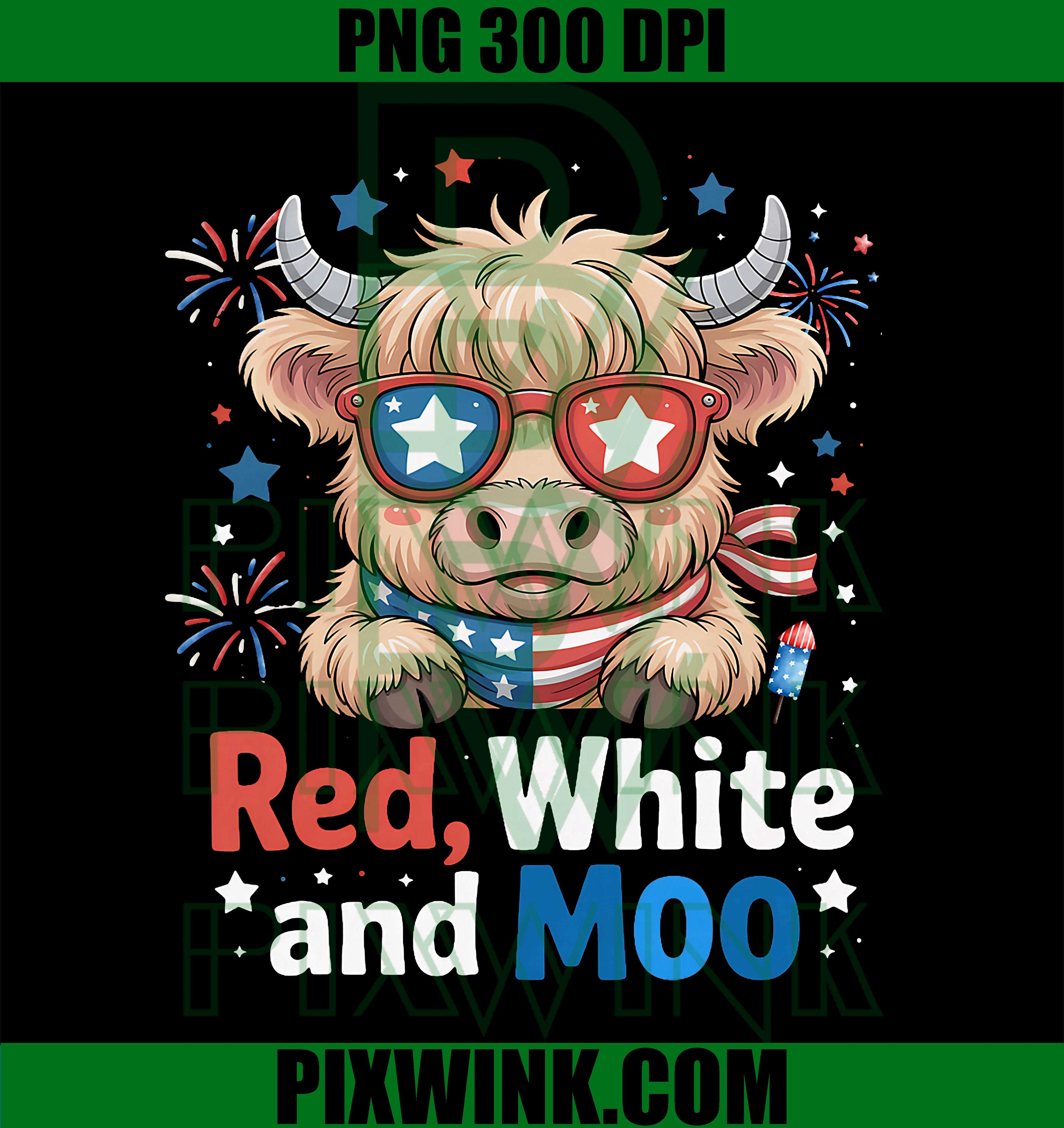 Patriotic Highland Cow PNG, 4th Of July 250 Years PNG