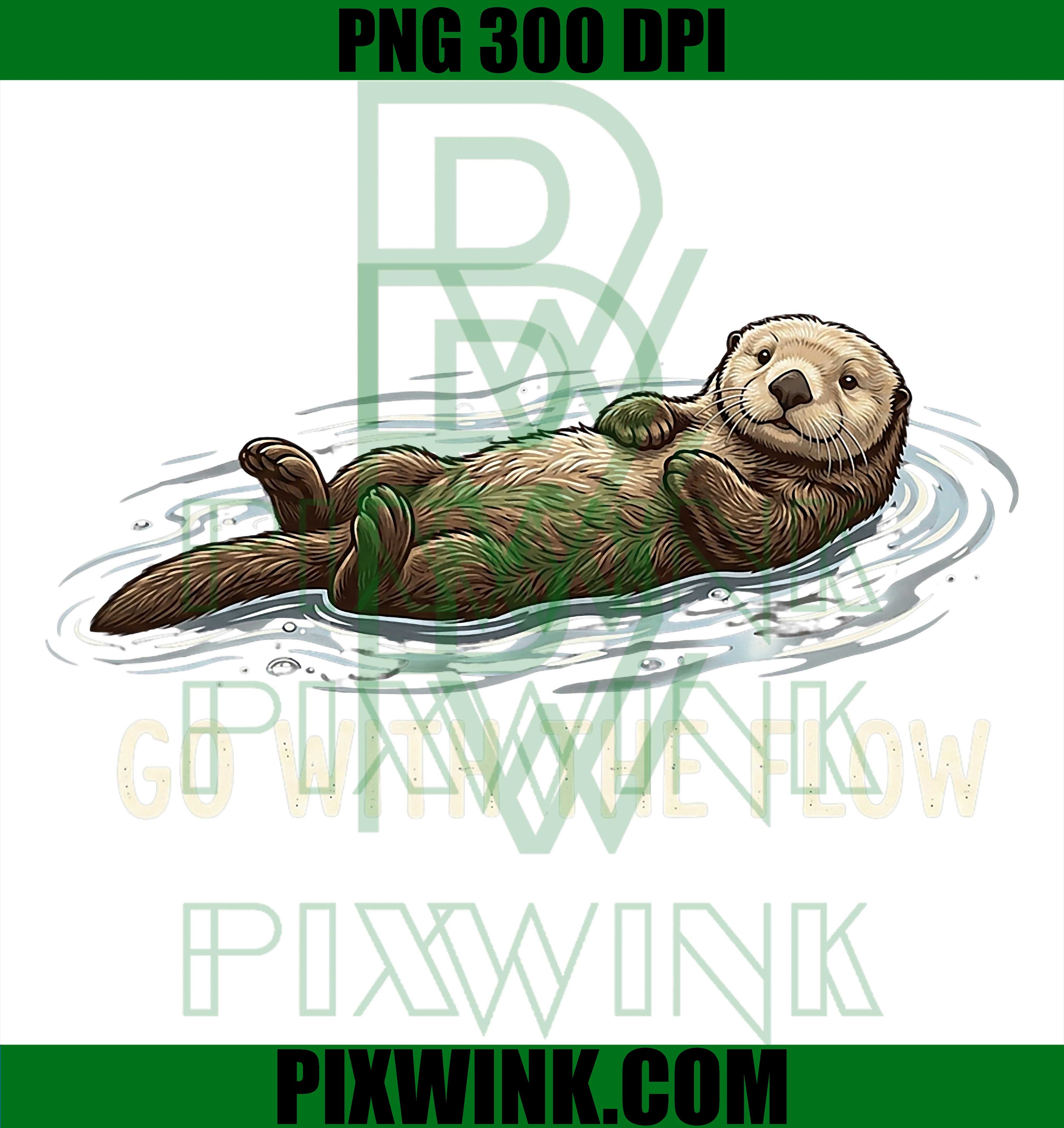 Go With The Flow PNG, Sea Otter PNG, Cute Otter Design PNG