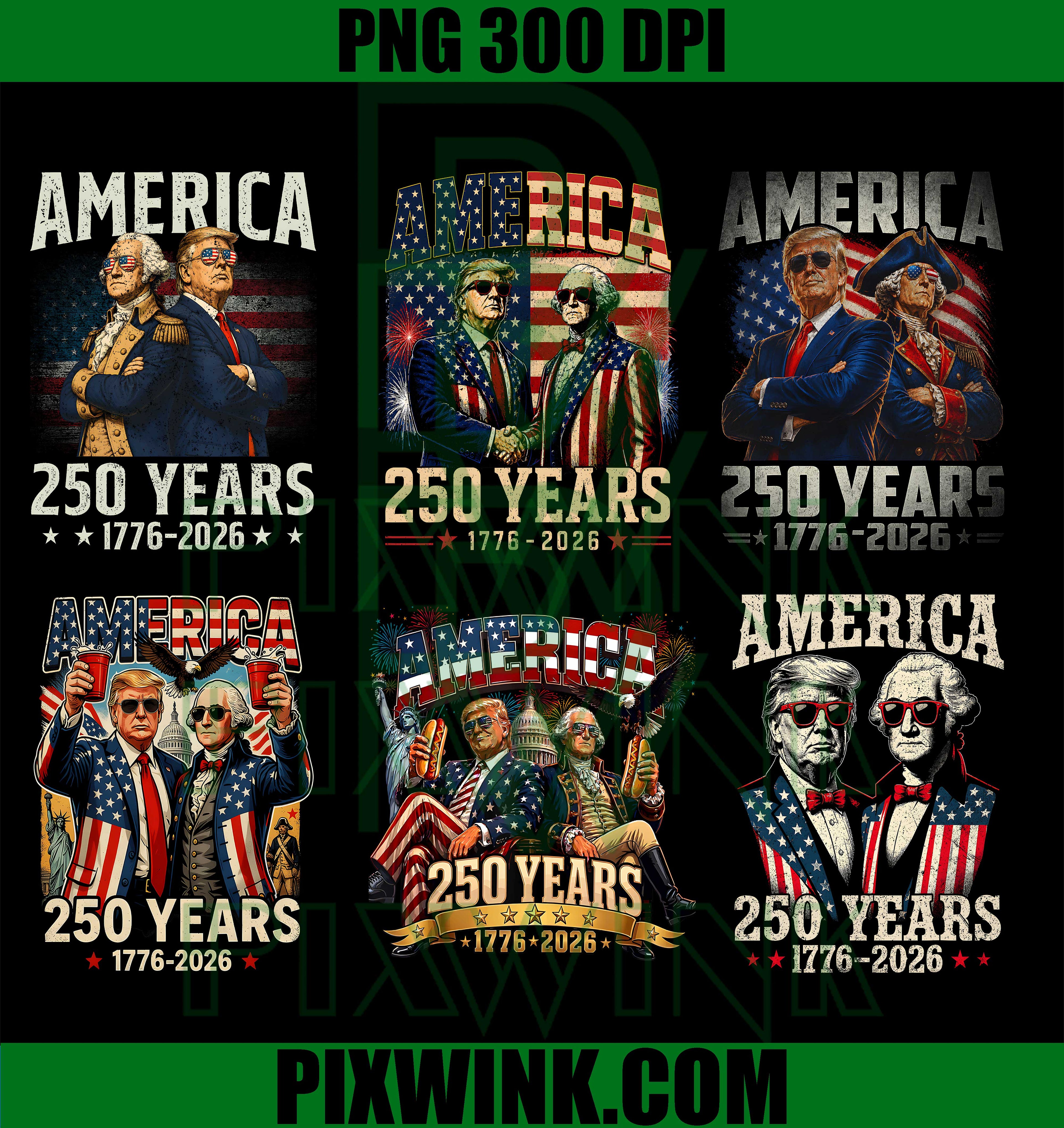 America 250th Trump Washington PNG, Patriotic US Flag President PNG
