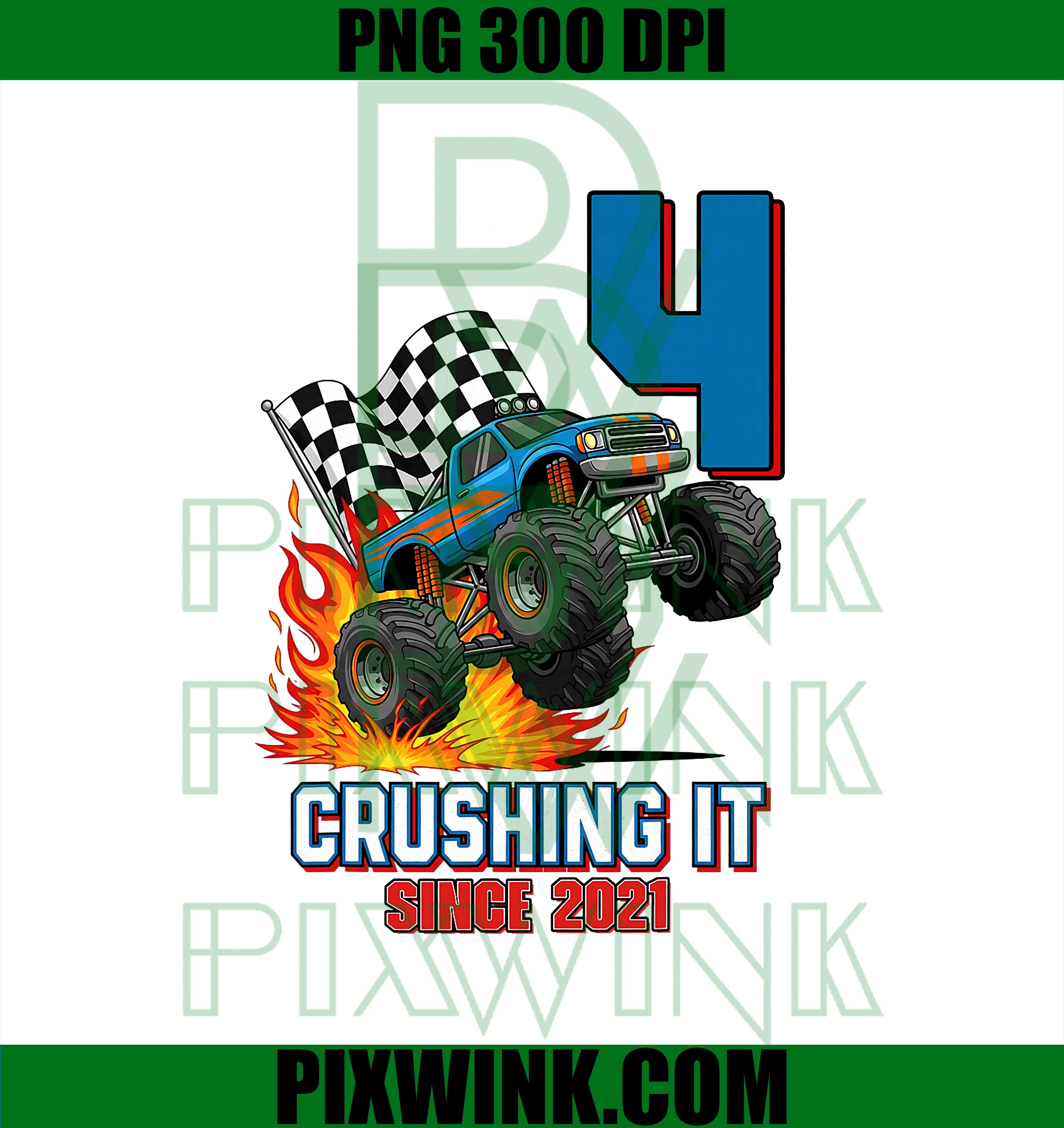 4th Birthday Monster Truck, 4 Year Old Boy Born 2021 Kids PNG