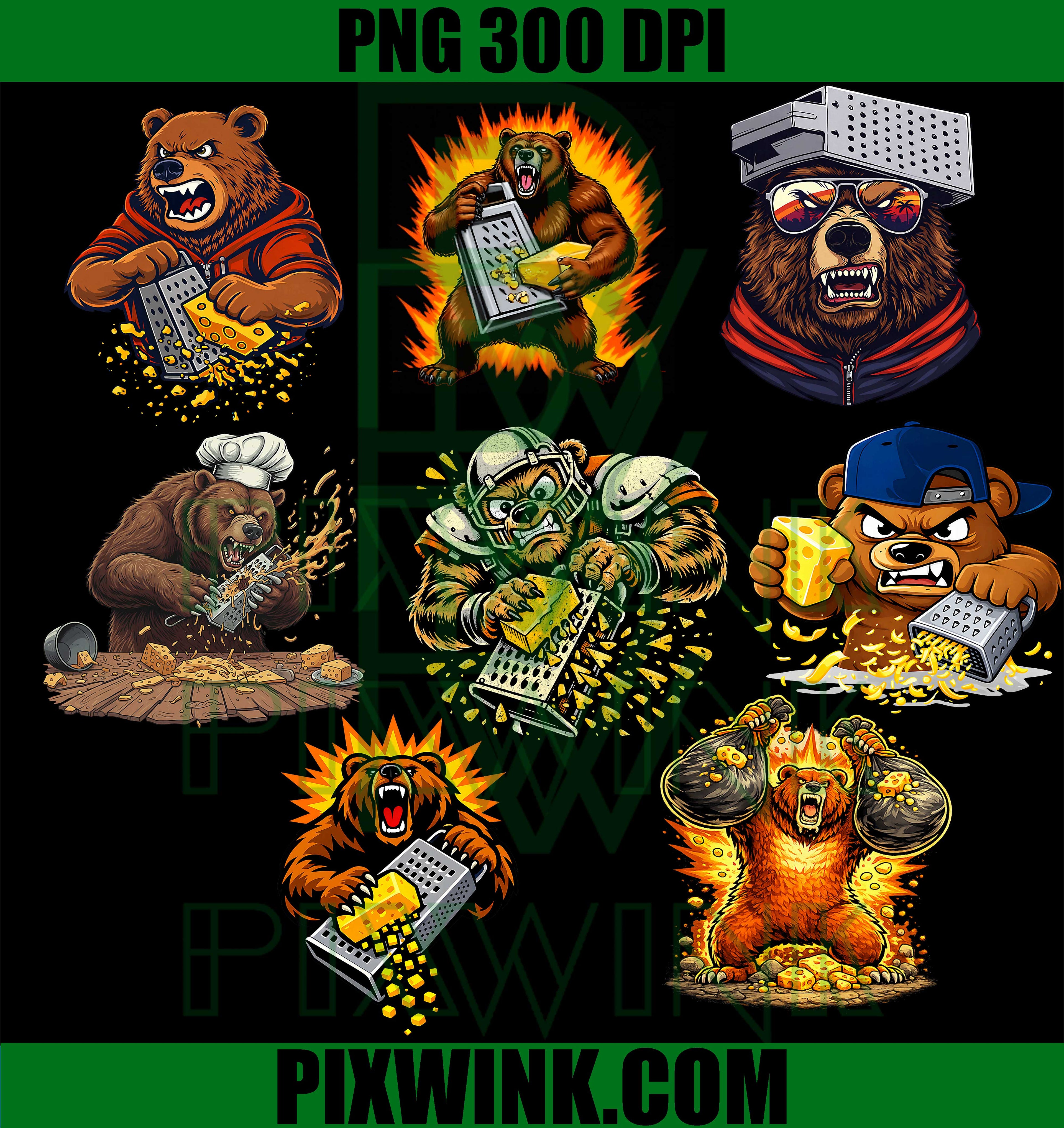 Angry Bear Cheese Grater PNG Bundle, Aggressive Bear Meme PNG 