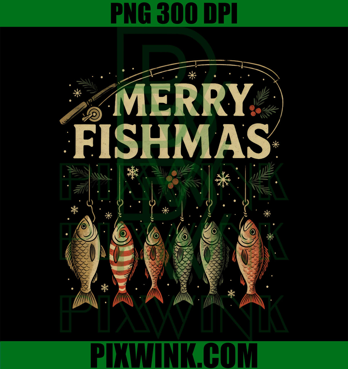 Merry Fishmas, Retro Fishing Christmas Fisherman Xmas Holiday PNG