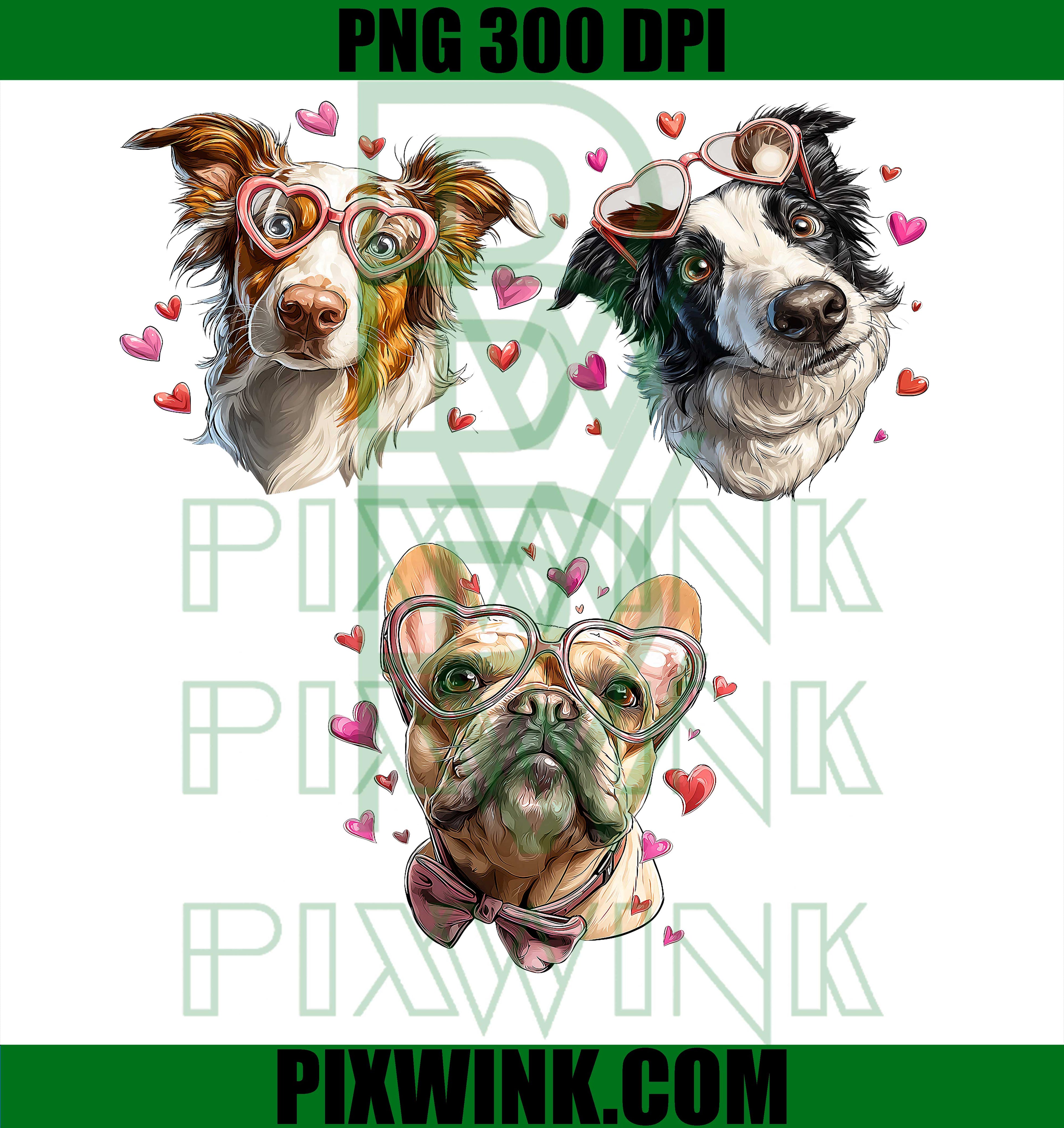 Cute Valentine Dogs PNG Bundle, Dog with Heart Glasses PNG