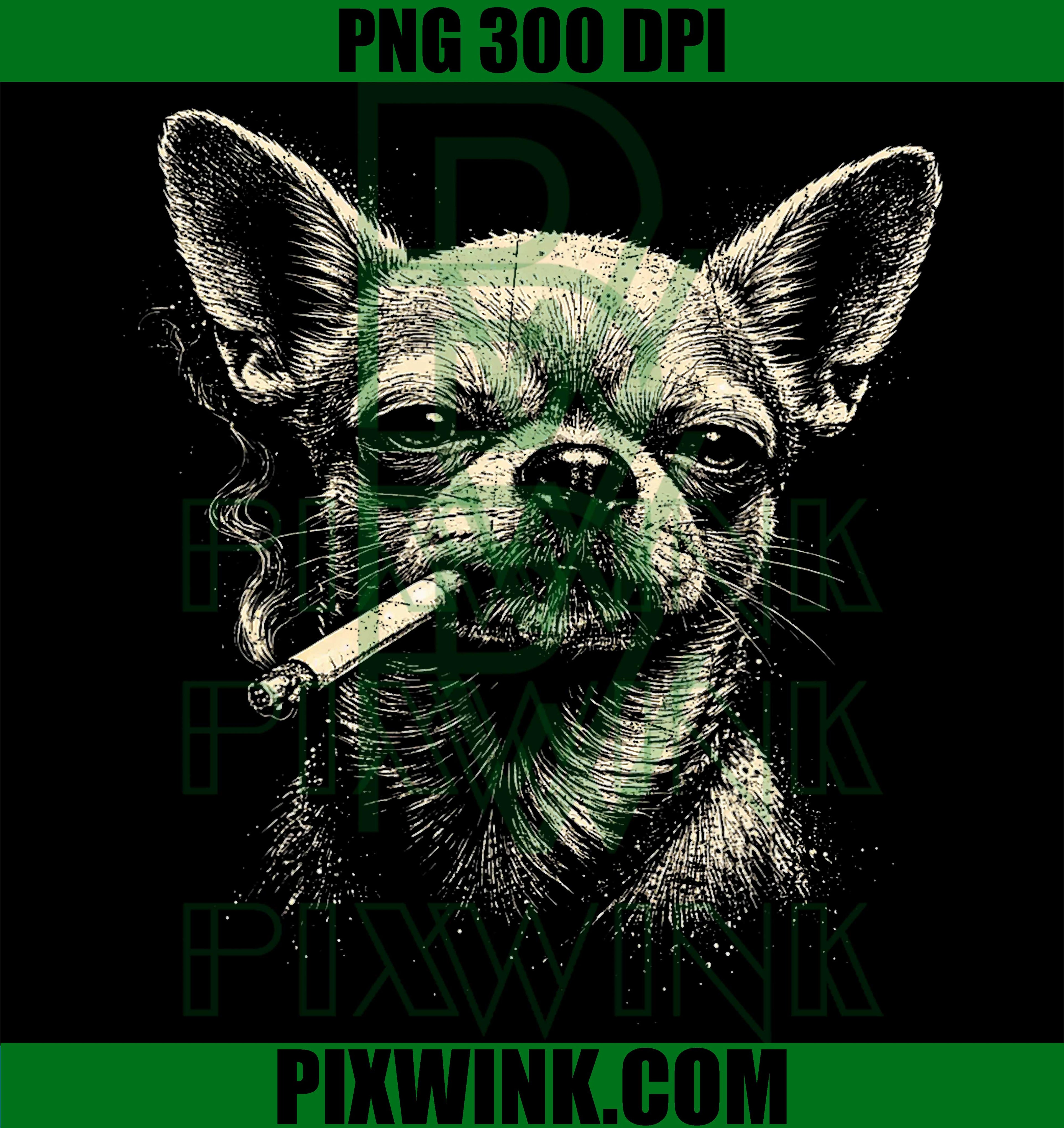 Dog Smoking Cigarette PNG, Funny Chihuahua Meme PNG, Vintage Dog Art PNG