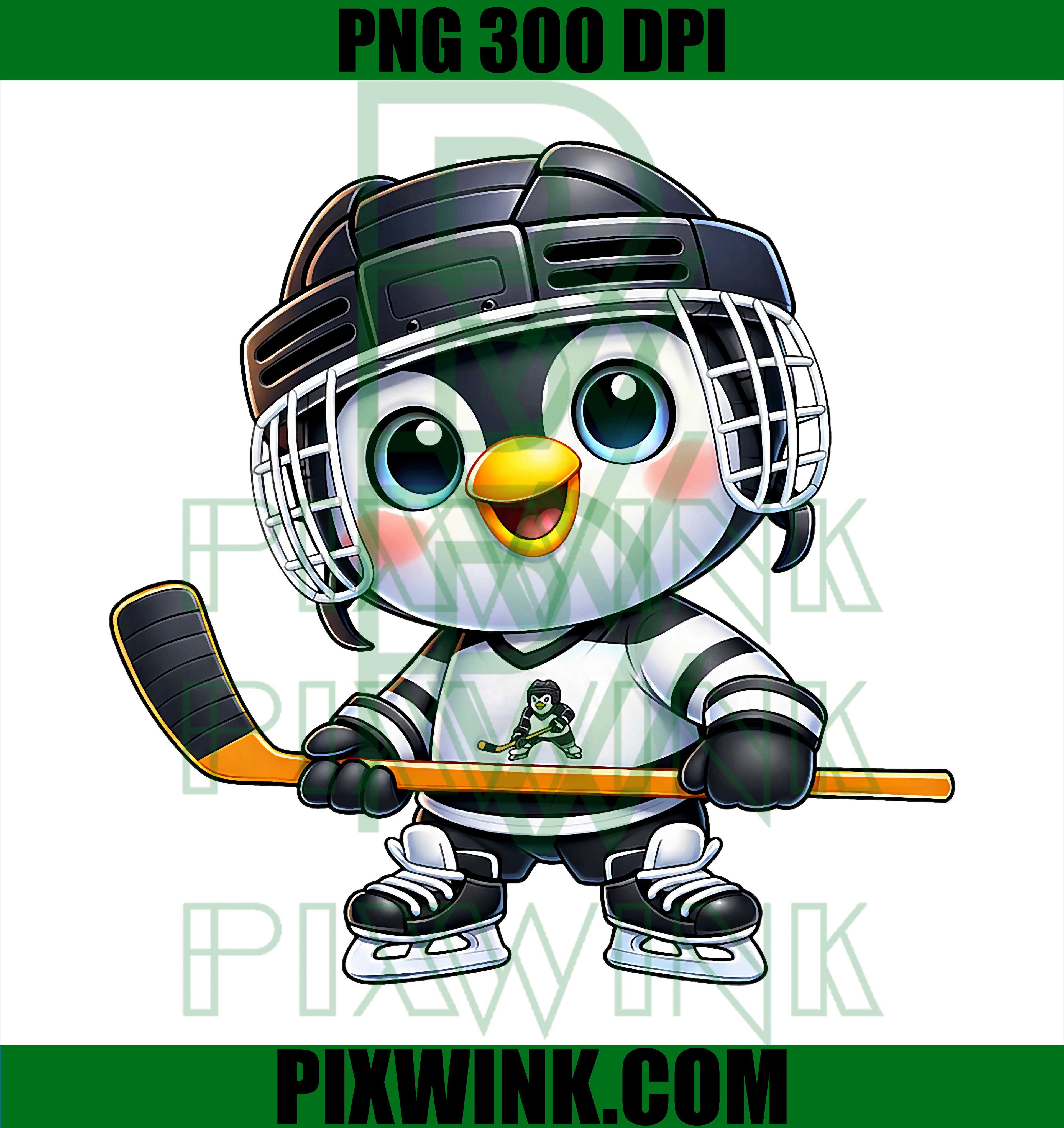 Cartoon Penguin Ice Hockey PNG, Cute Penguin Hockey Player PNG