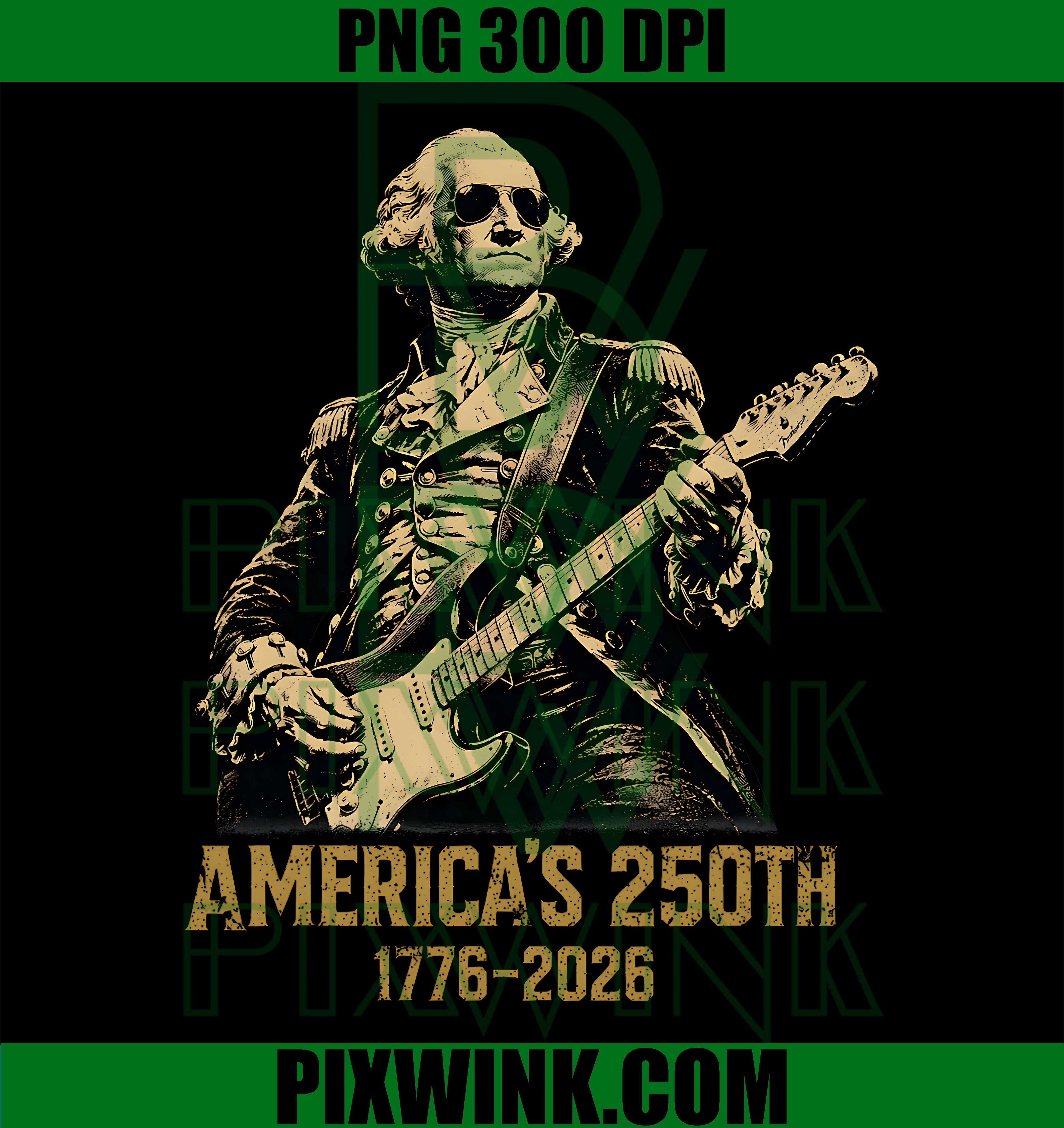 America 250th George Washington PNG, Rock Guitar Music 1776 2026 PNG