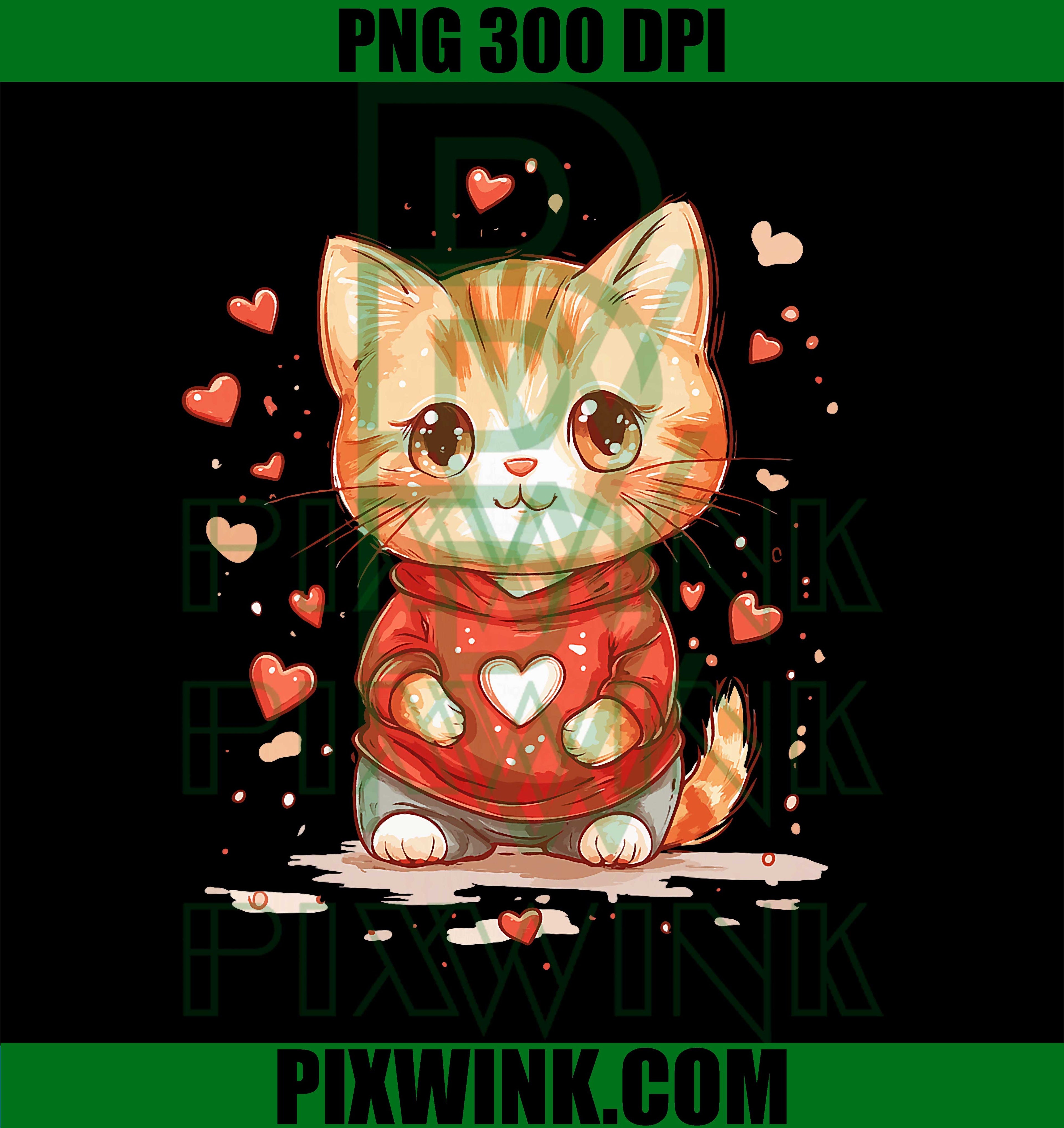 Cats Lover Heart, Girls Kitten, Valentine’s Day Women Cat PNG