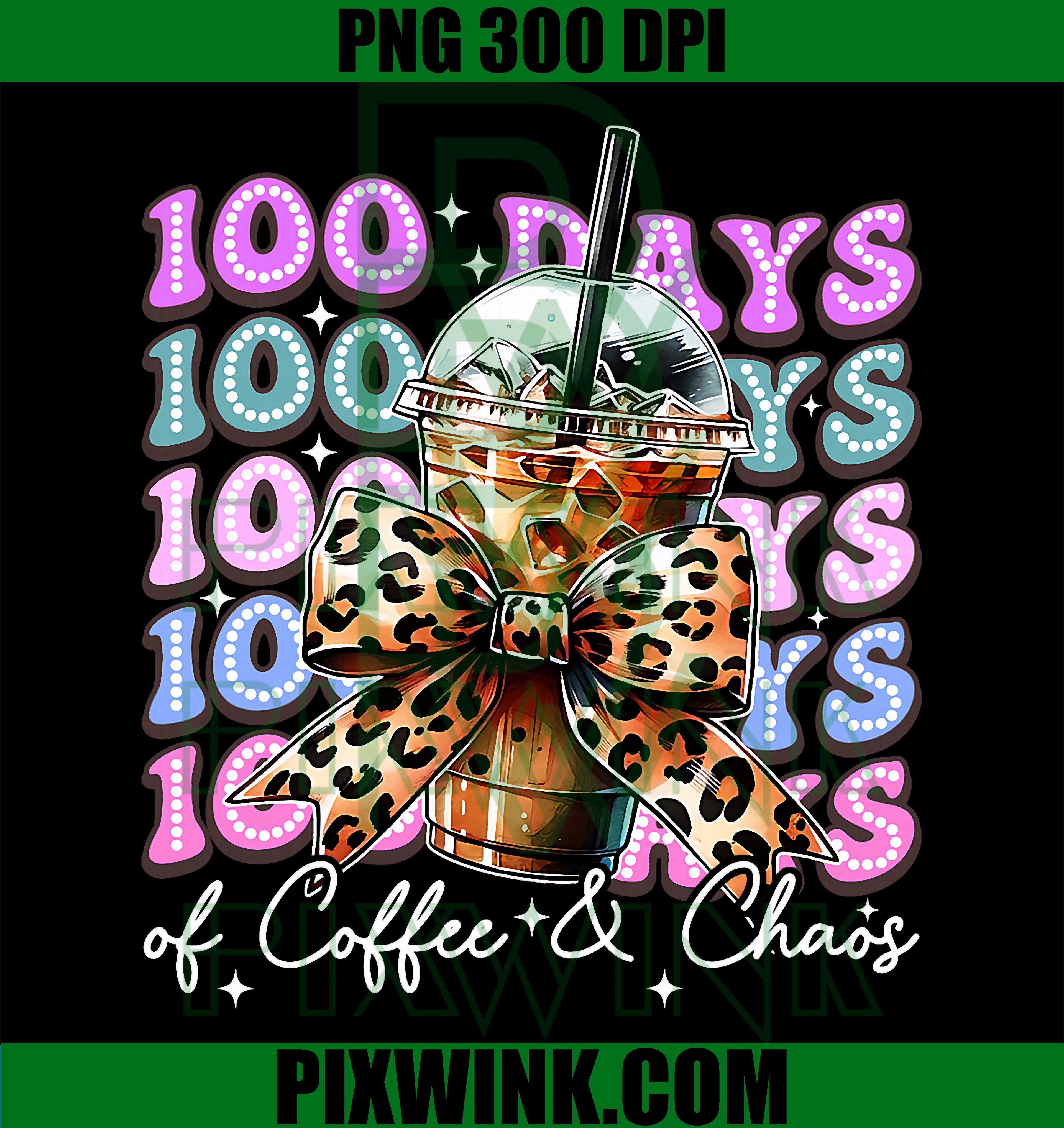 100 Days of Coffee and Chaos Leopard Bow PNG